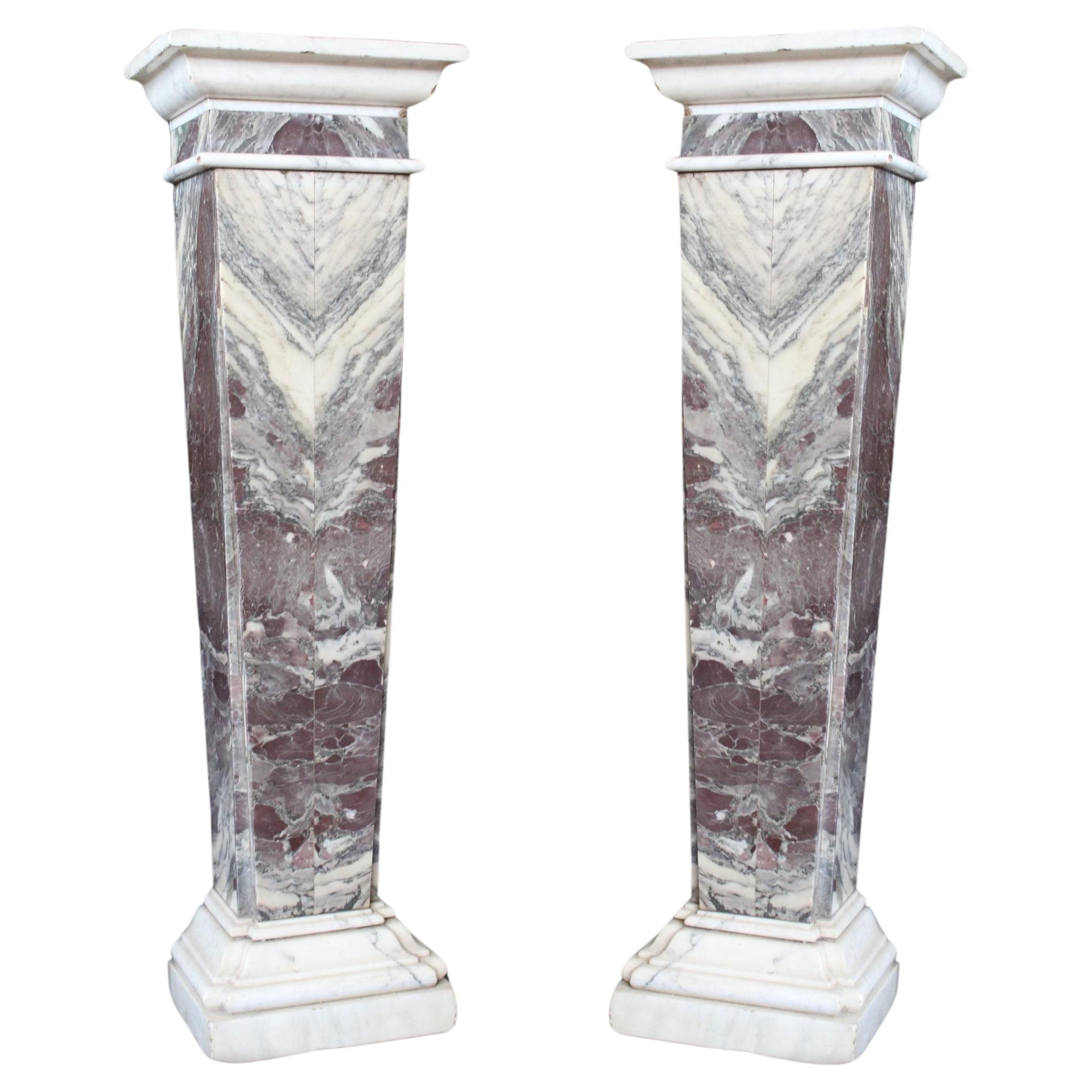 Pair of Herms in fine peach blossom marble