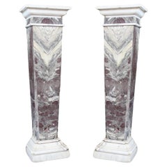 Pair of Herms in fine peach blossom marble