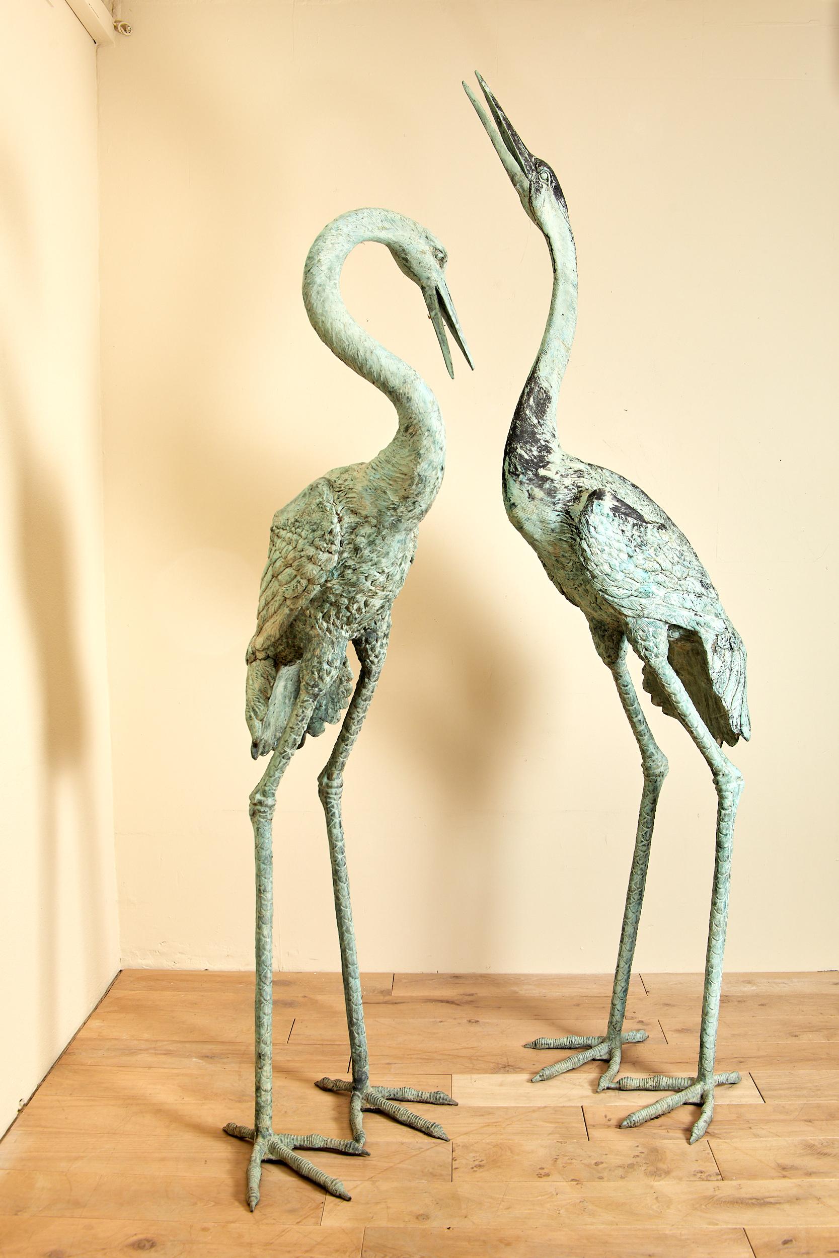 Modern Pair of herons,  sculpture,  Paine bronze iron,  circa 2000, France.