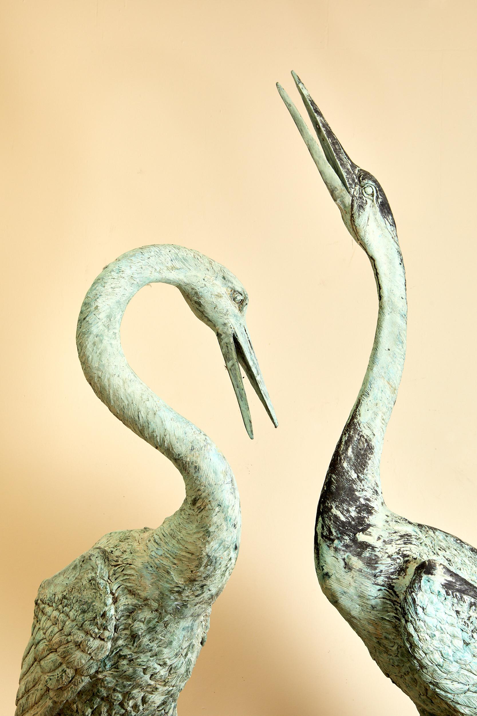 French Pair of herons,  sculpture,  Paine bronze iron,  circa 2000, France.