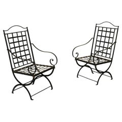 Pair of Hervé Baume French Wrought Iron Folding Patio Chairs  Outdoor Chairs