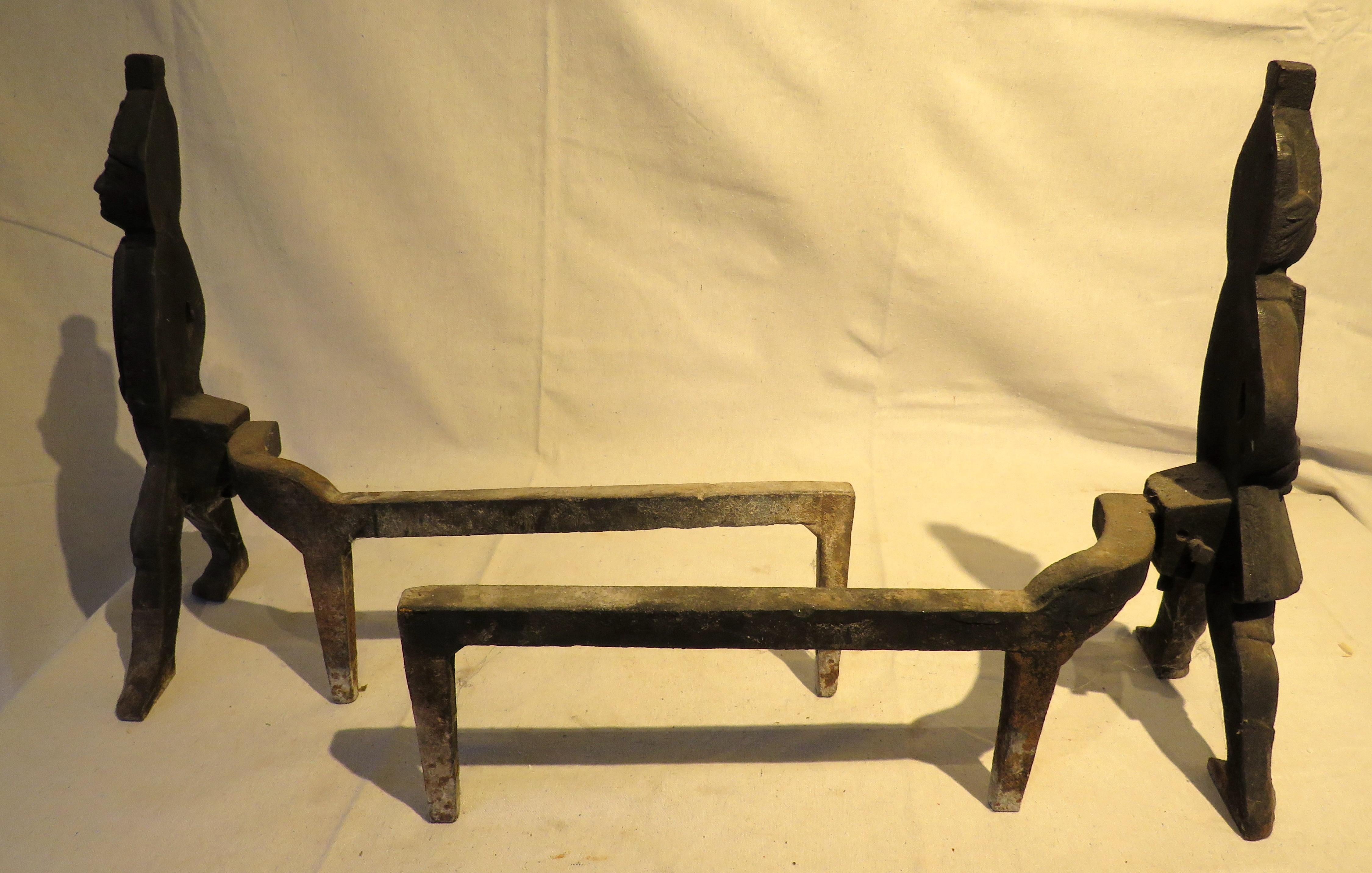 Pair of Hessian Soldier Fireplace Andirons In Good Condition In Nantucket, MA