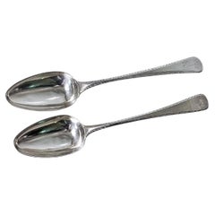 Pair of Hester Bateman Georgian Silver Feather Edge Spoons, London, 1772