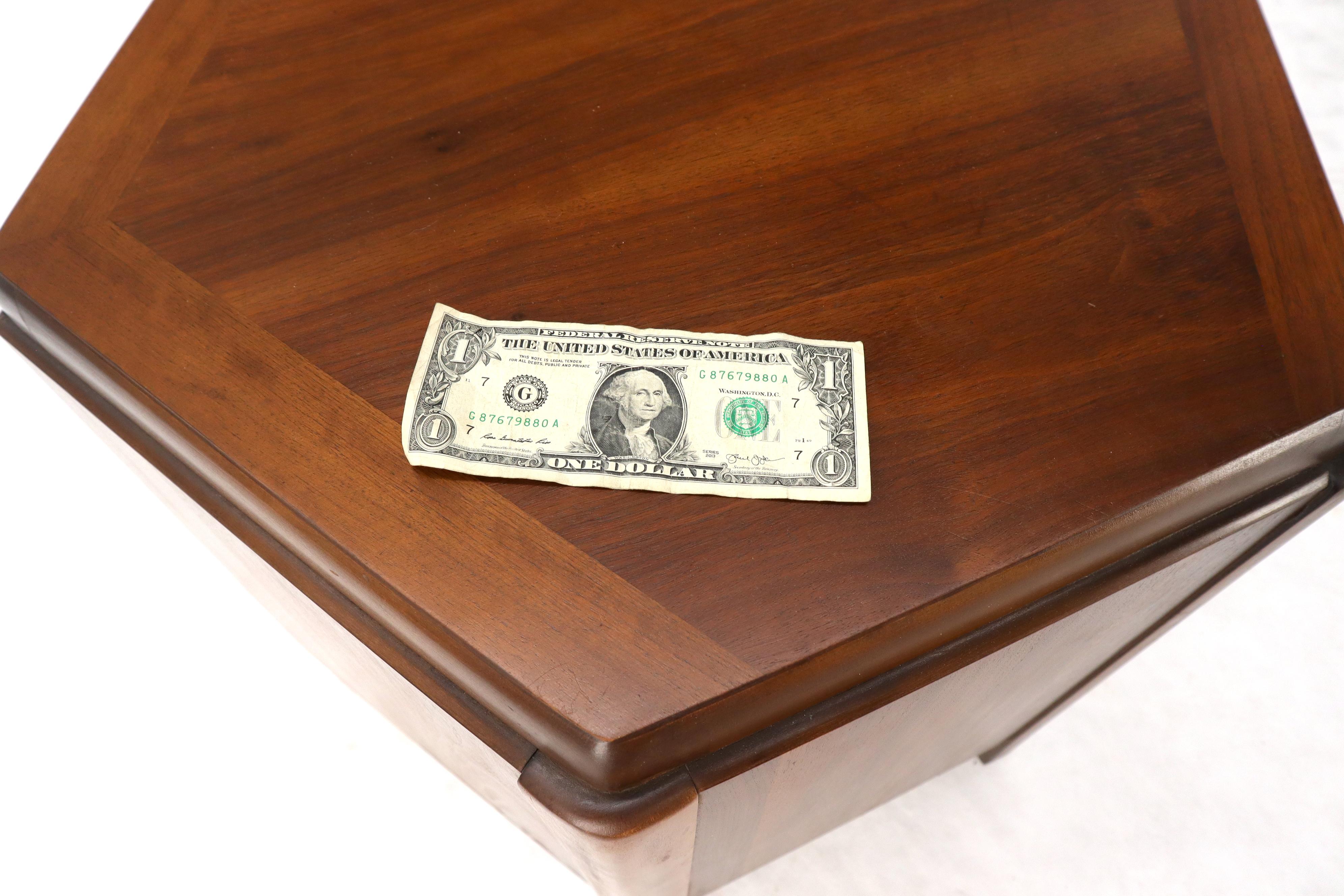 Pair of Hexagon Walnut End Side Tables w/ One Door Cabinets Storage Compartment For Sale 7