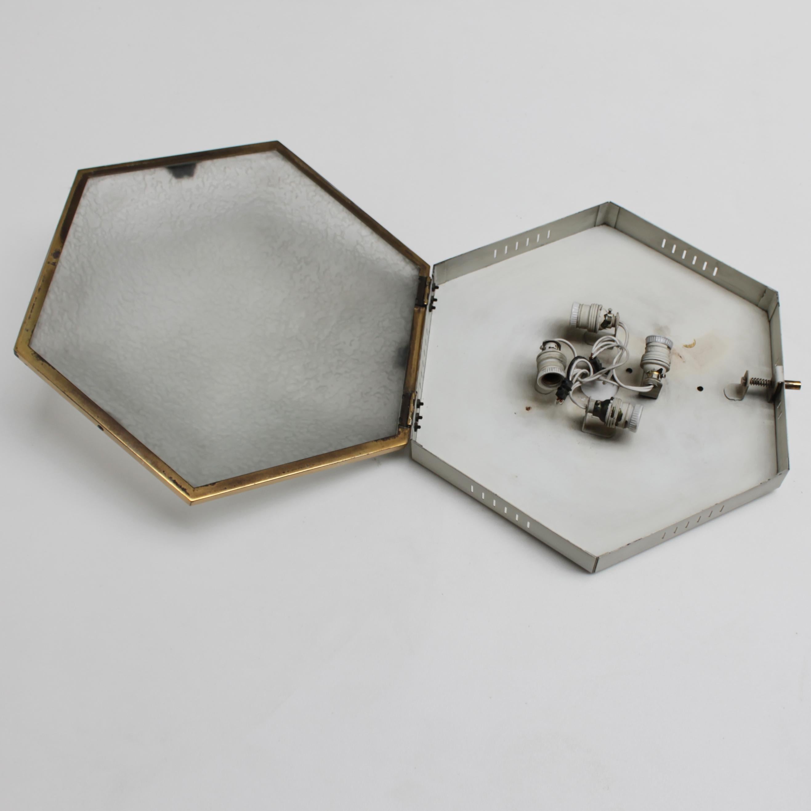 Pair of Hexagonal 4-Light Flush Mounts or Wall Lamps by Stilnovo 4