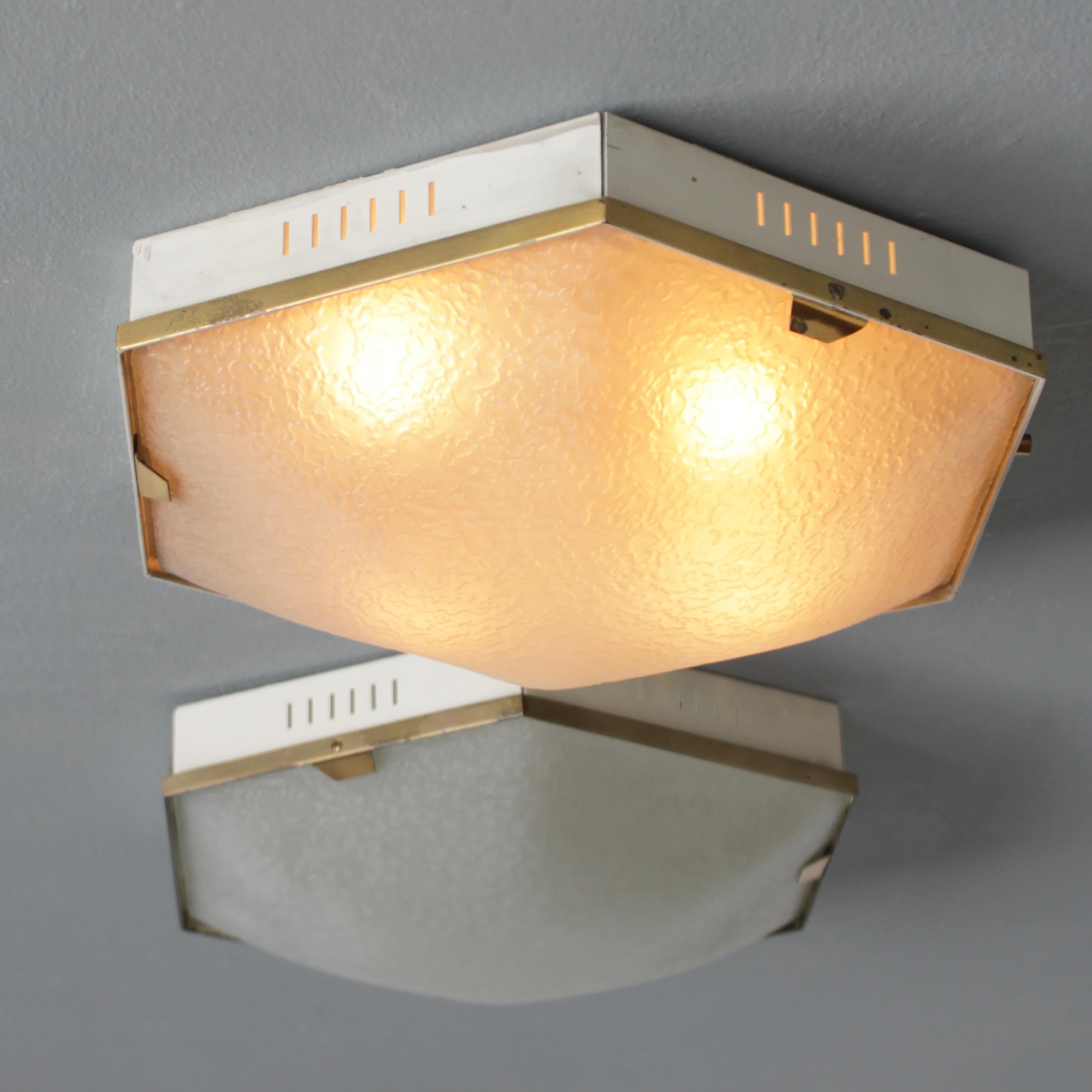 Italian Pair of Hexagonal 4-Light Flush Mounts or Wall Lamps by Stilnovo