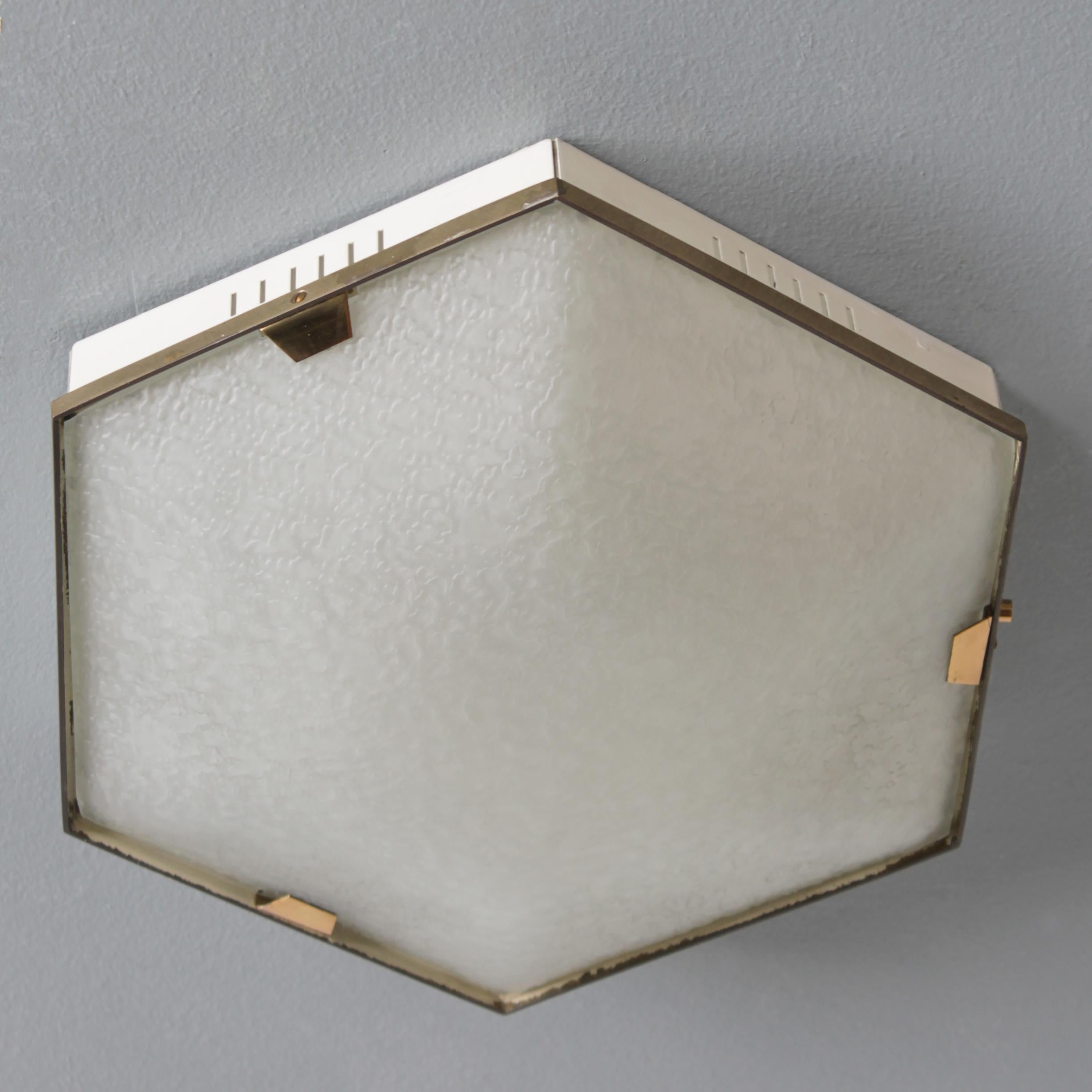 Lacquered Pair of Hexagonal 4-Light Flush Mounts or Wall Lamps by Stilnovo