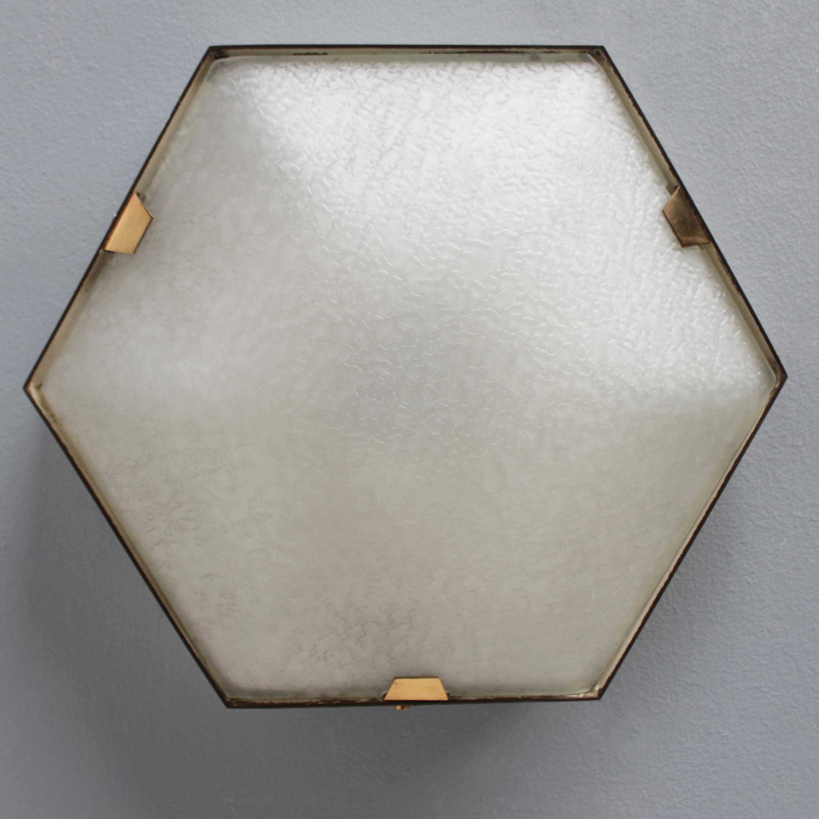 Mid-20th Century Pair of Hexagonal 4-Light Flush Mounts or Wall Lamps by Stilnovo