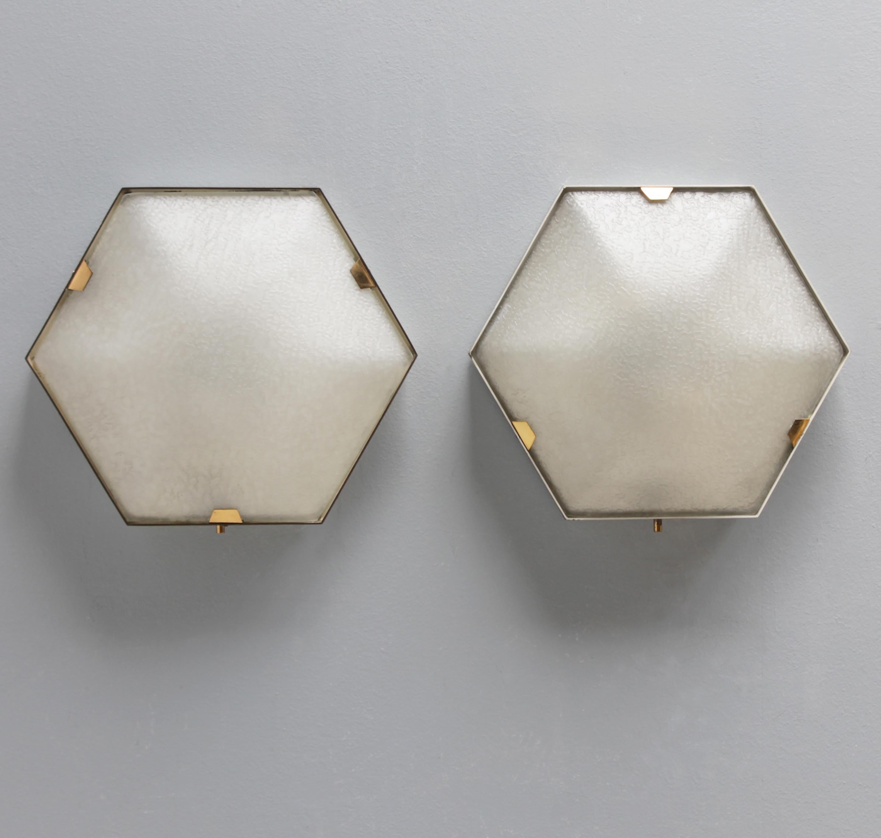 Metal Pair of Hexagonal 4-Light Flush Mounts or Wall Lamps by Stilnovo