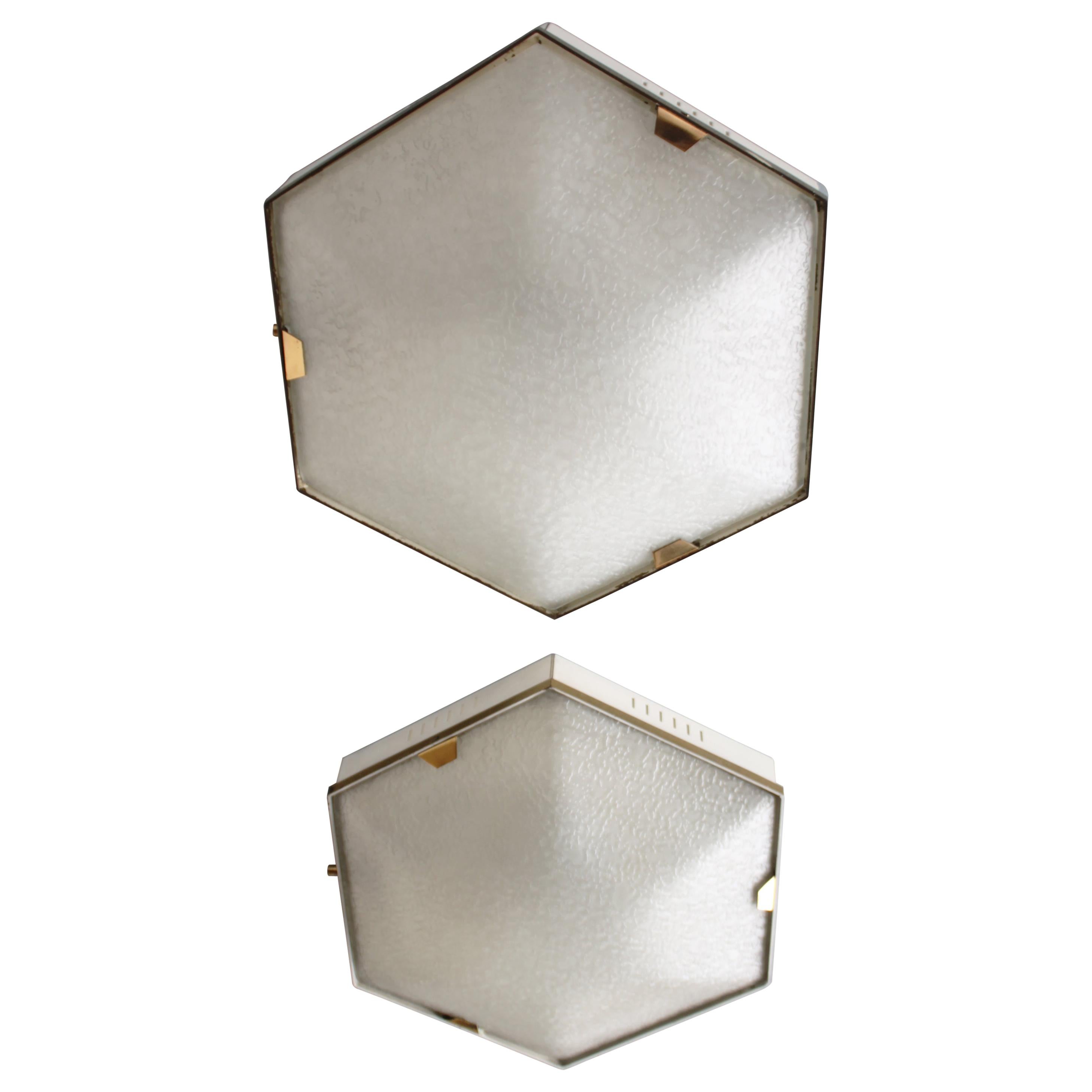 Pair of Hexagonal 4-Light Flush Mounts or Wall Lamps by Stilnovo