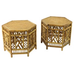 Pair of Hexagonal Bamboo Tables Attributed to Raymor