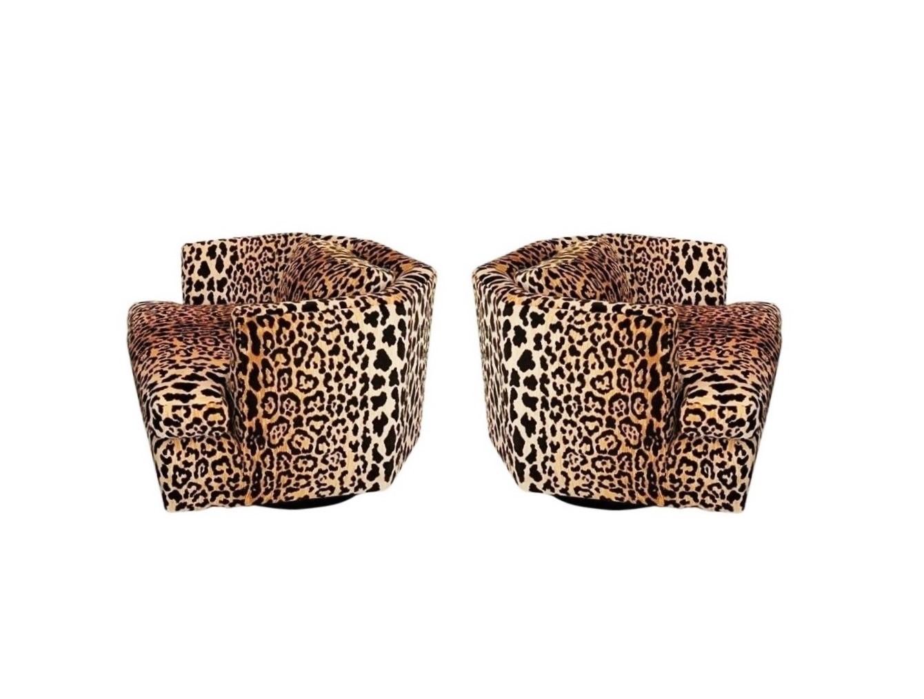 Pair of Hexagonal Barrel Back Chairs in Leopard In Excellent Condition In Dallas, TX