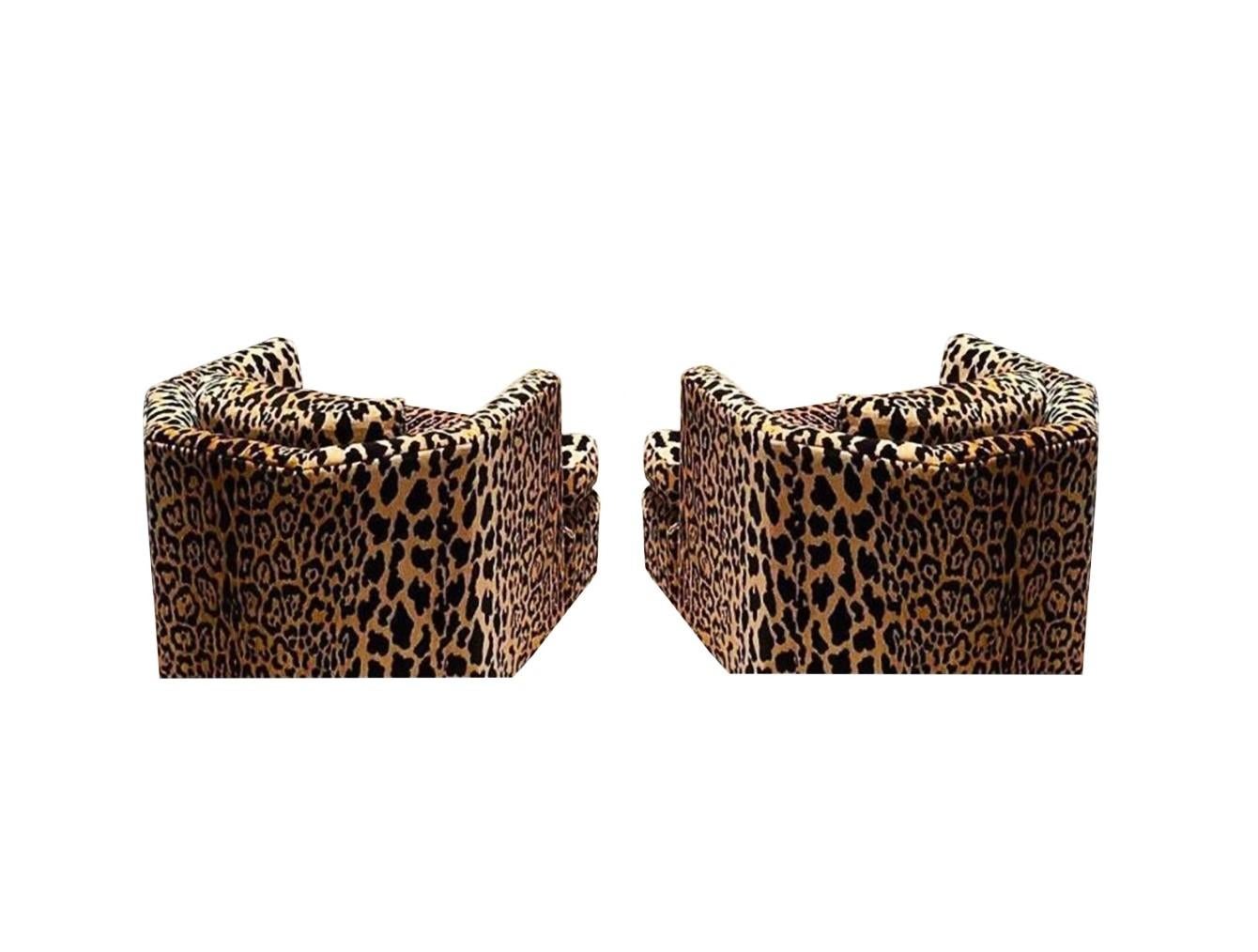 Late 20th Century Pair of Hexagonal Barrel Back Chairs in Leopard