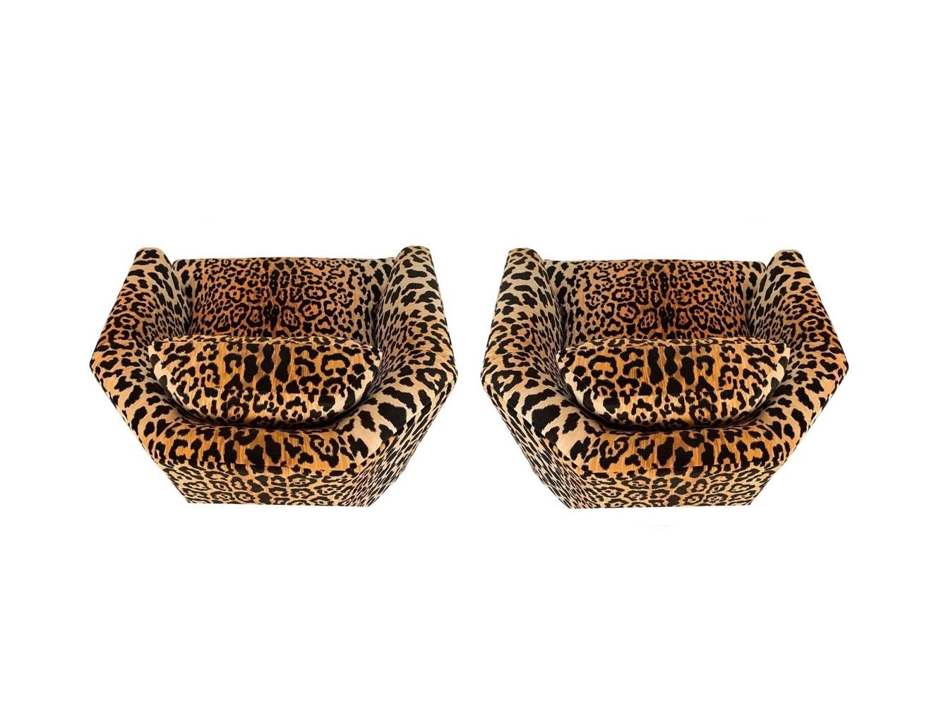 Pair of Hexagonal Barrel Back Chairs in Leopard 1