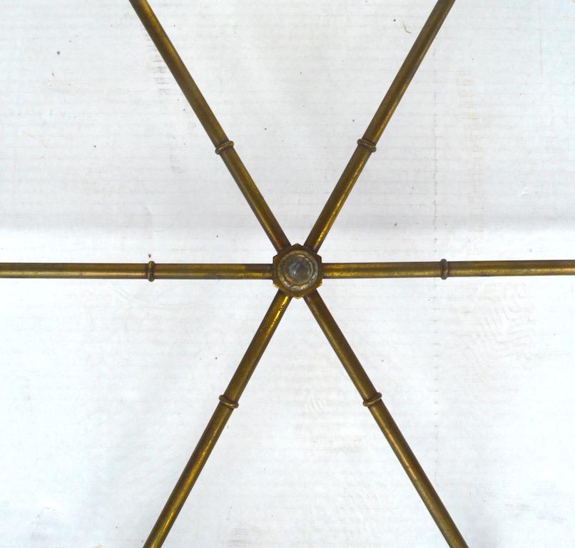 Pair of Hexagonal Brass and Glass Tables 1