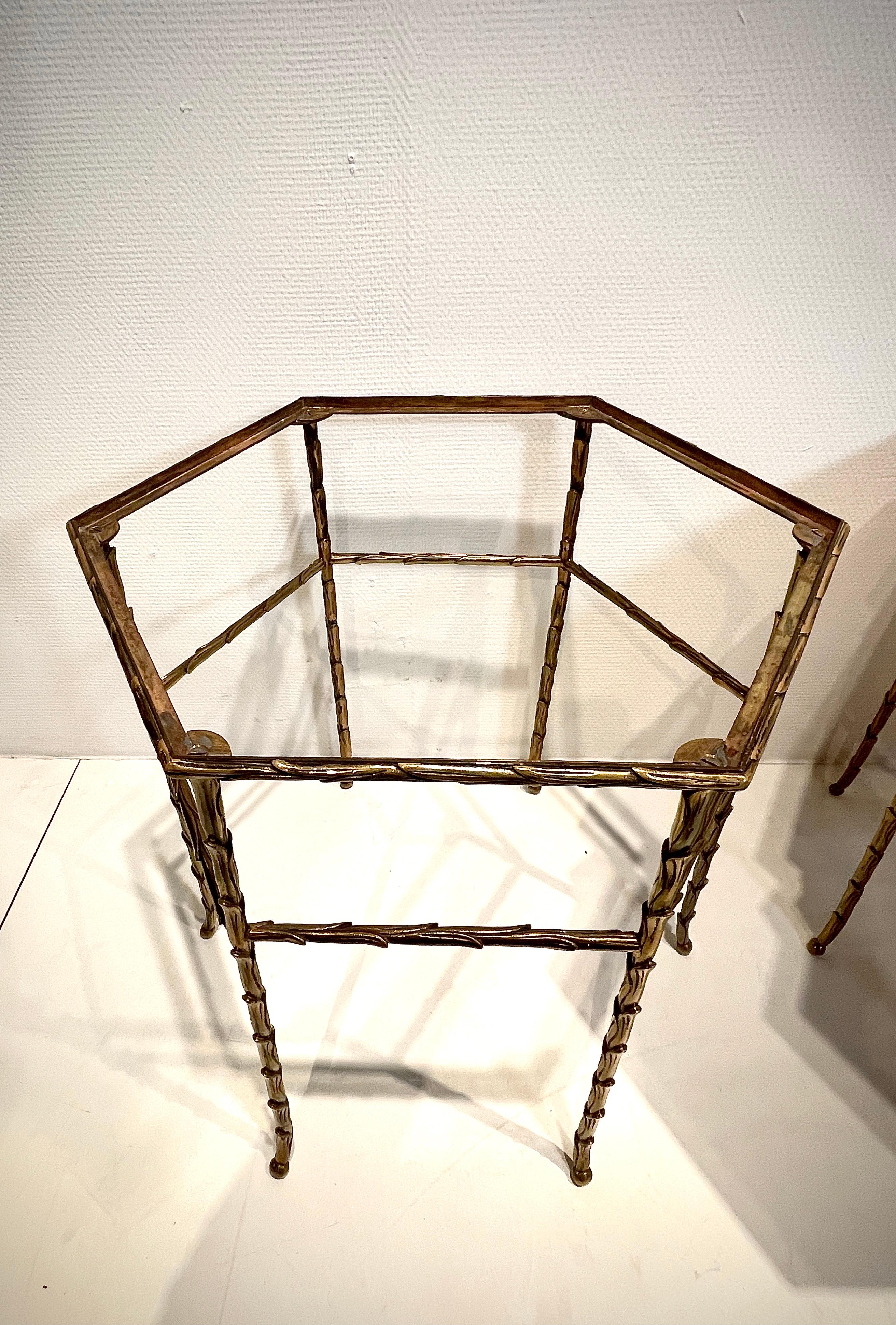 Pair of Hexagonal Bronze Side Tables by Maison Baguès 4