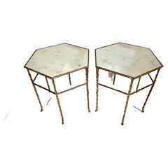Pair of Hexagonal Bronze Side Tables by Maison Baguès
