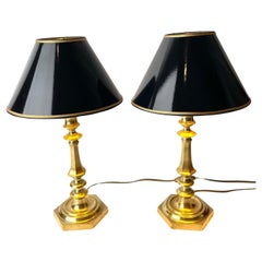 Zwei sechseckige Bronze-Tischlampen aus der Mitte des 19. Jahrhunderts