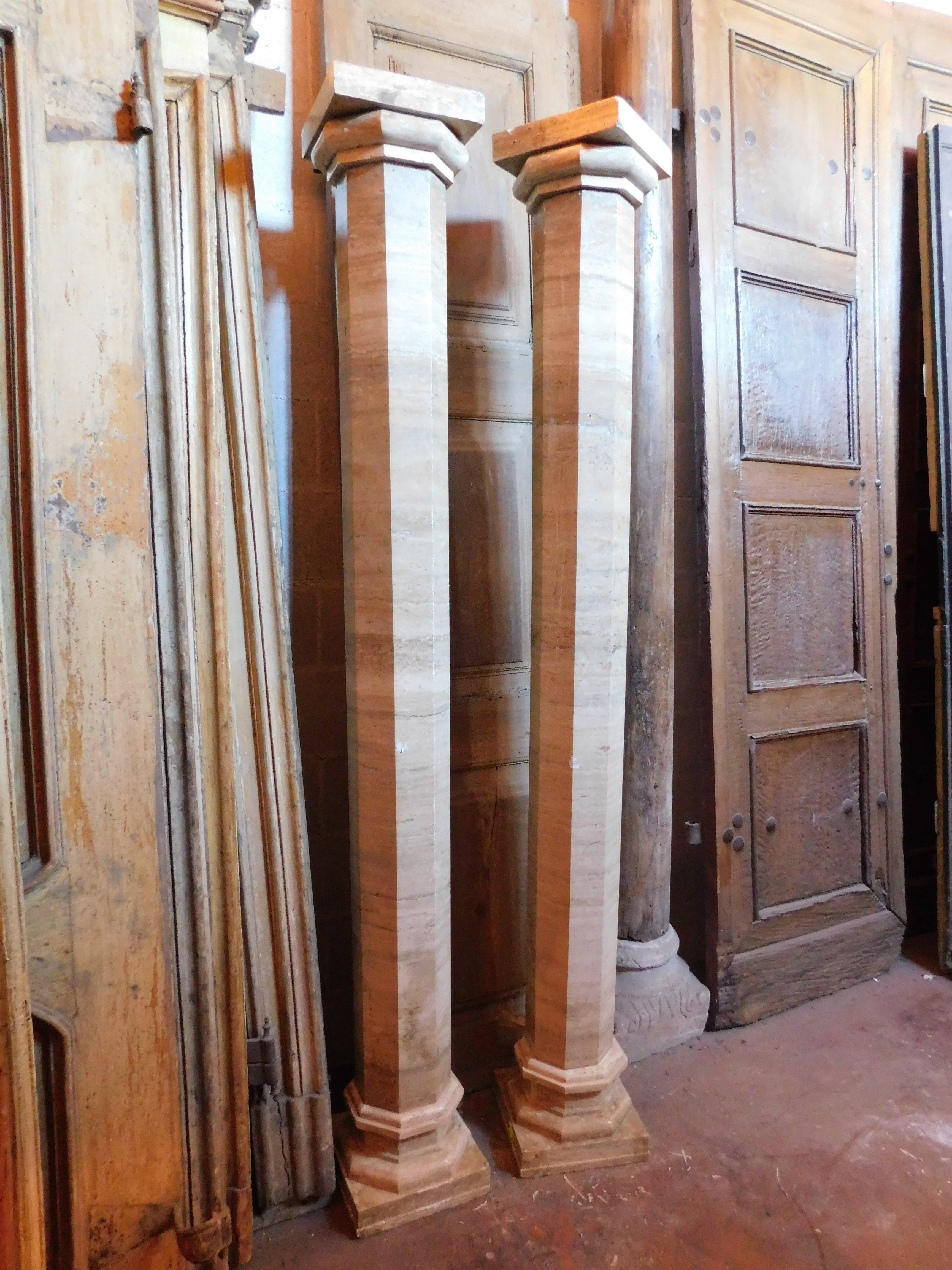 pair of hexagonal columns in beige marble, Italy For Sale 3