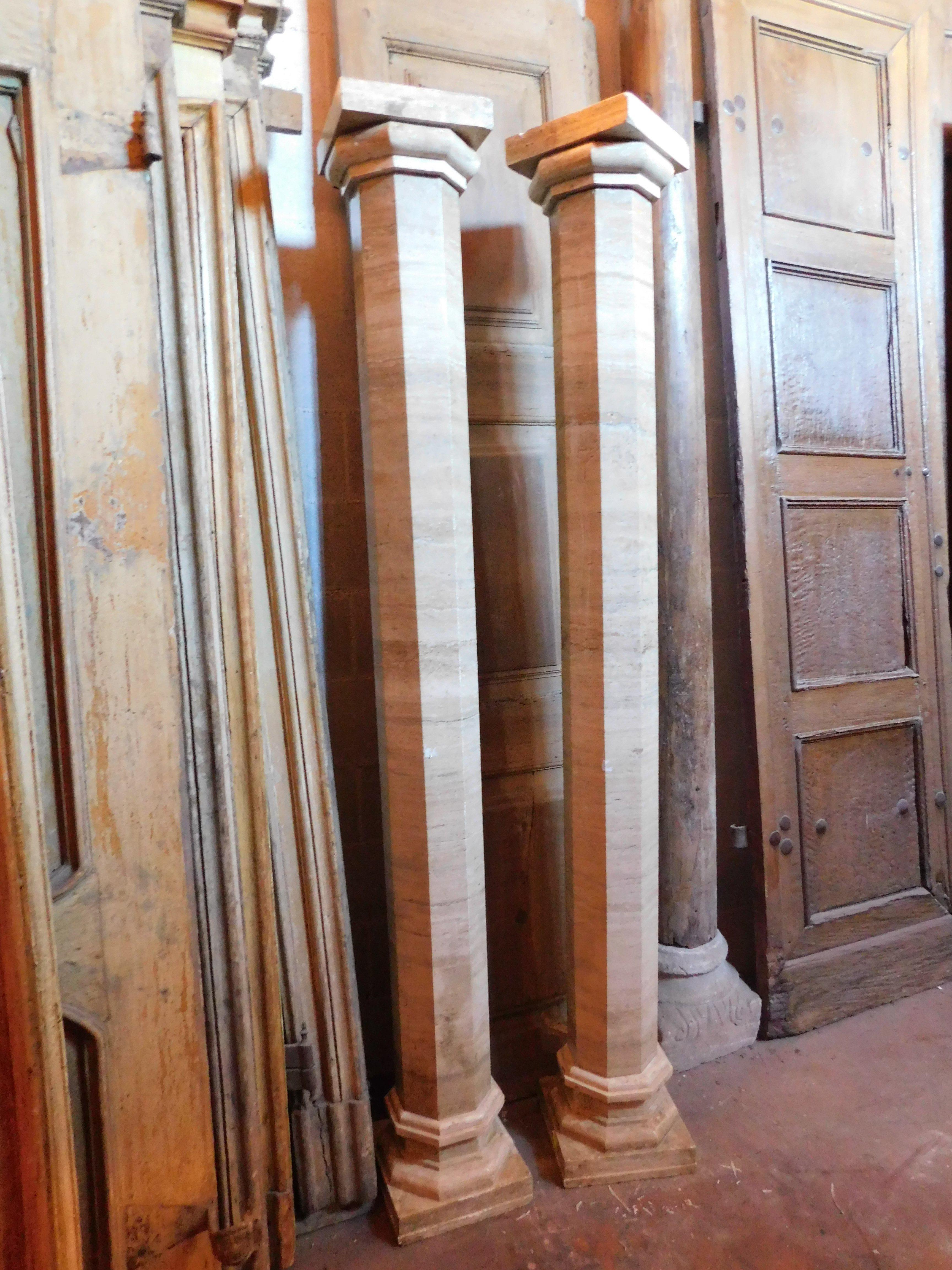 pair of hexagonal columns in beige marble, Italy For Sale 4