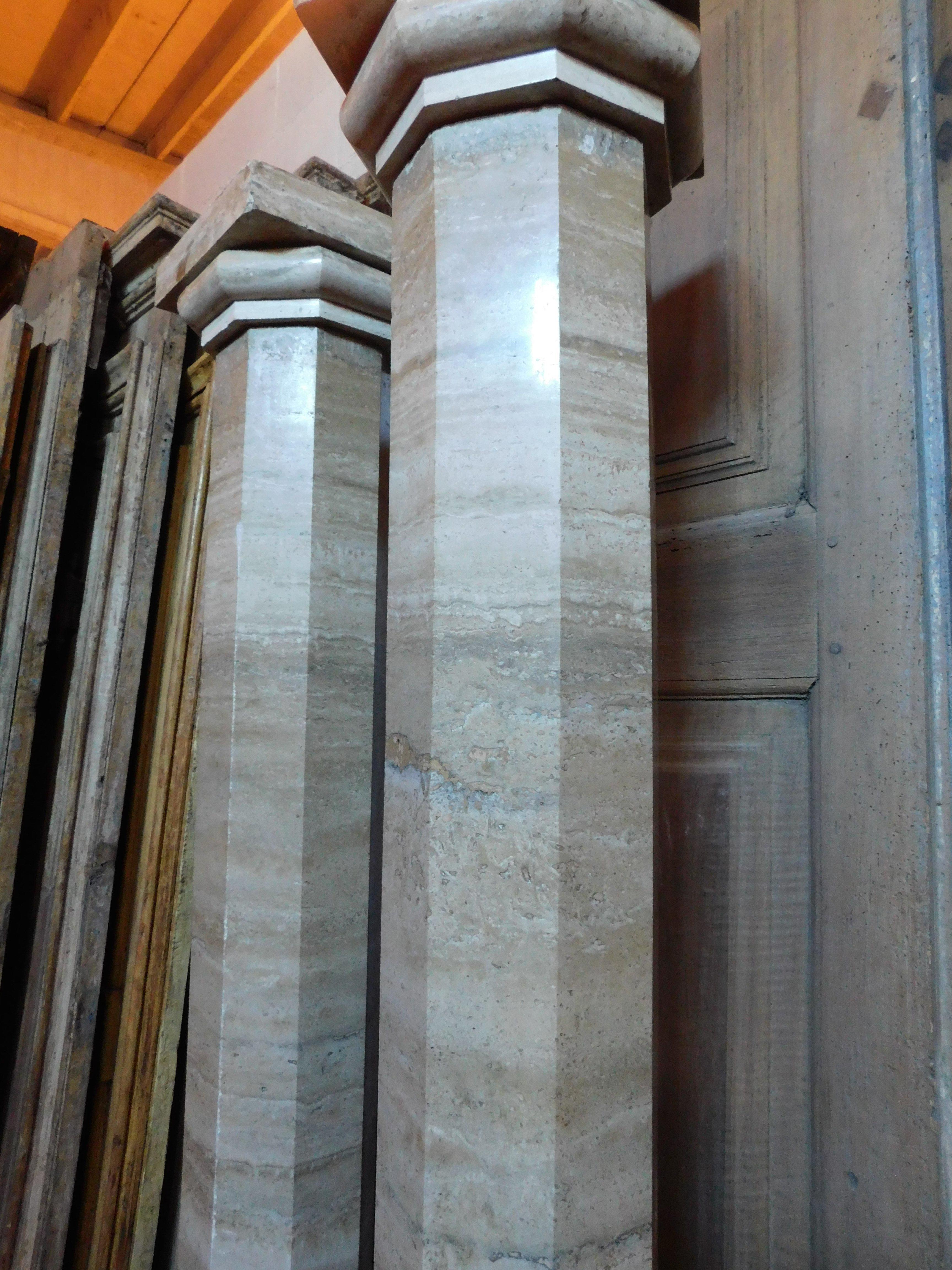pair of hexagonal columns in beige marble, Italy For Sale 5