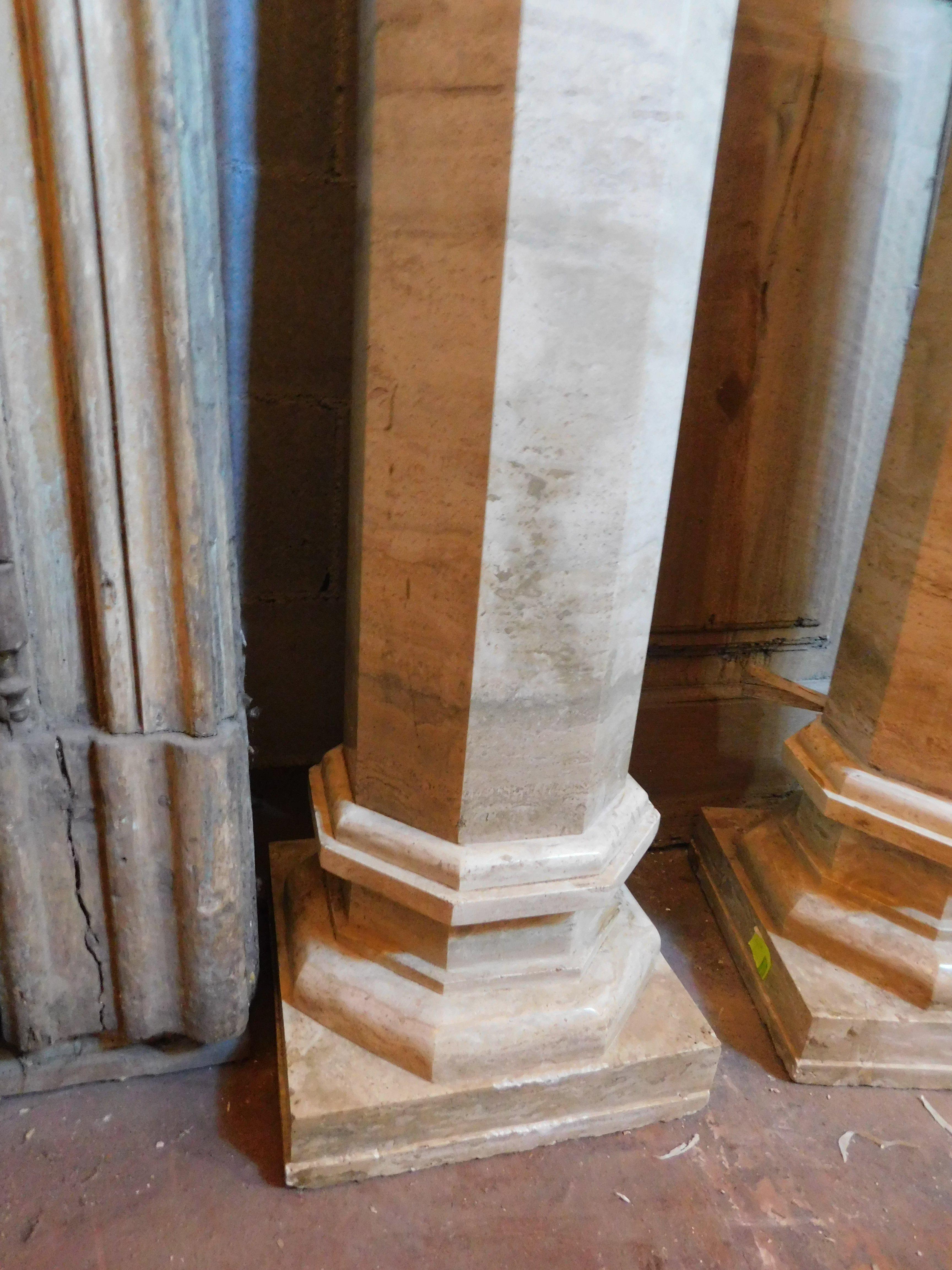 Marble pair of hexagonal columns in beige marble, Italy For Sale