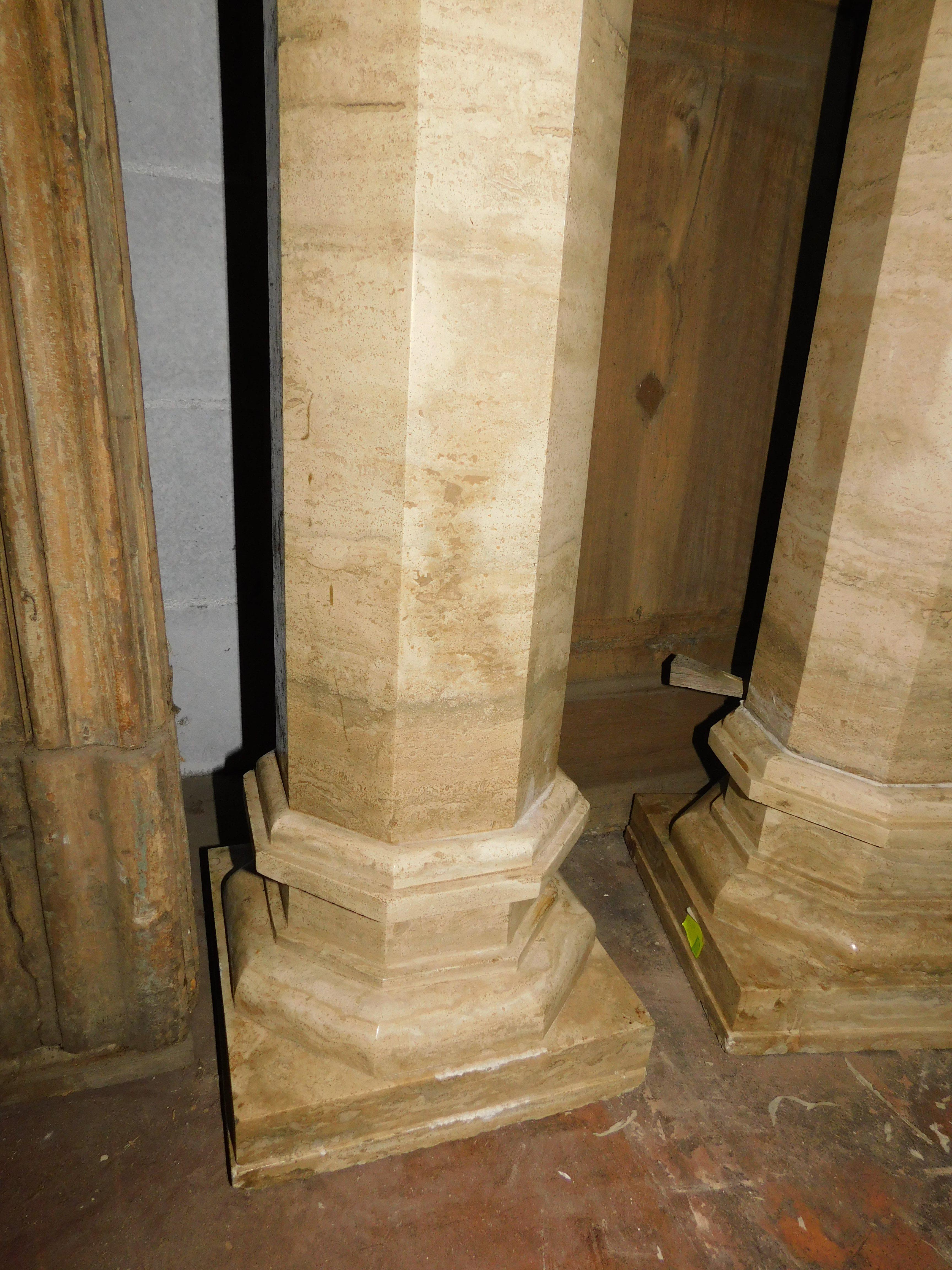 pair of hexagonal columns in beige marble, Italy For Sale 1