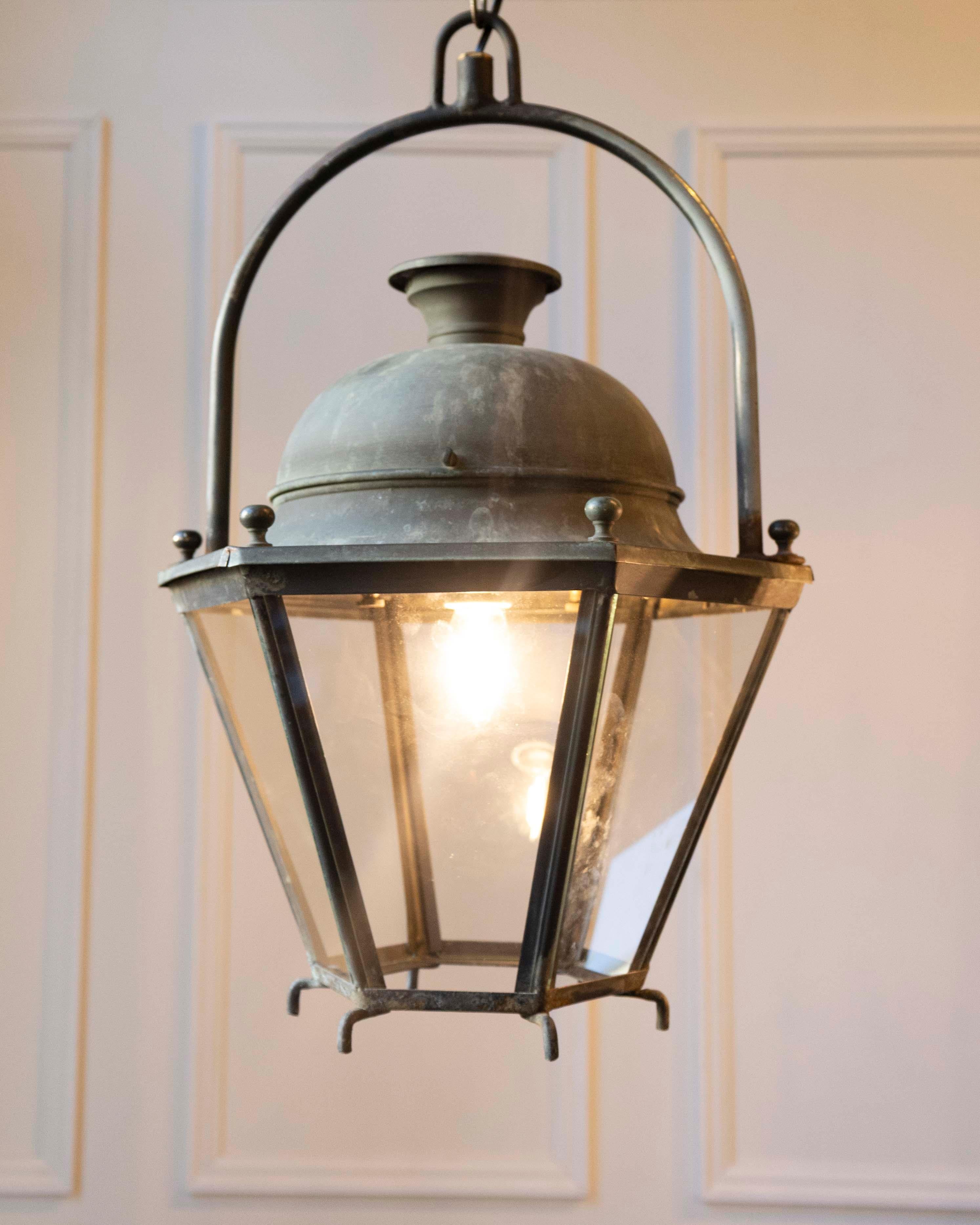French Pair of Hexagonal Copper Lanterns with Domed Tops For Sale