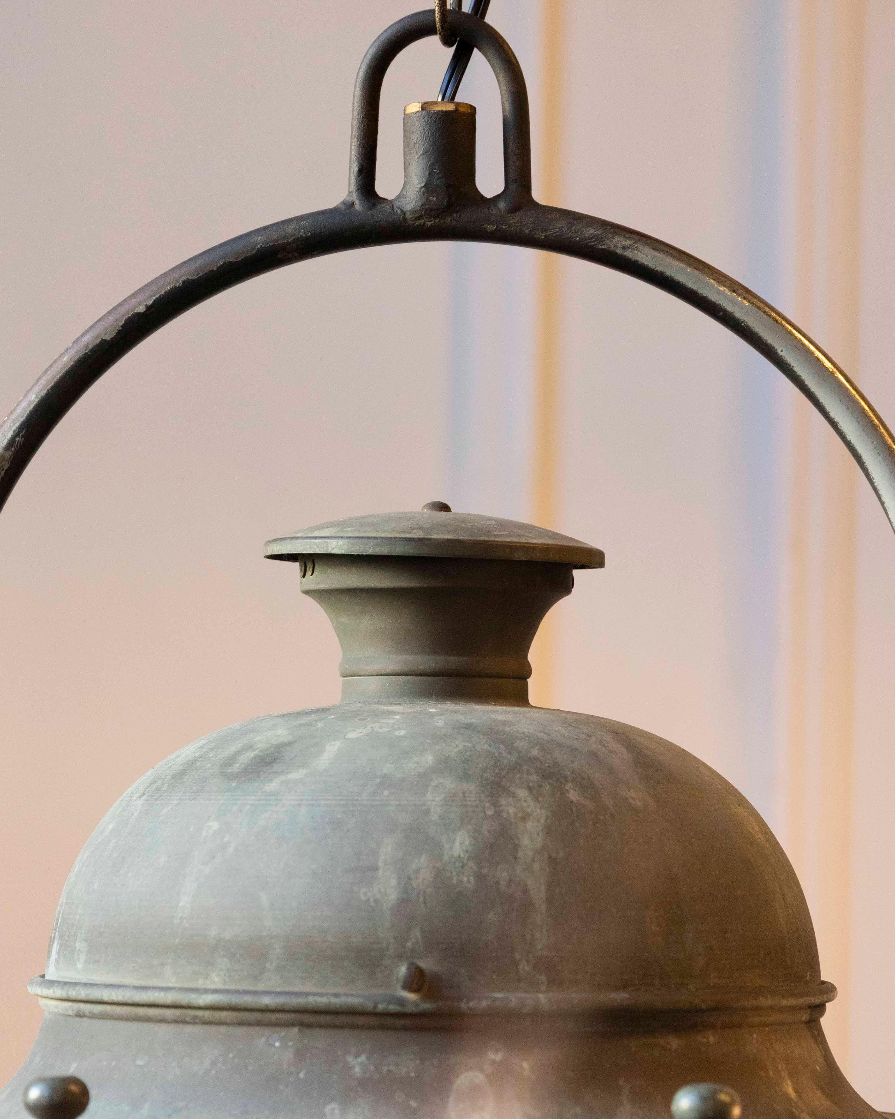 Pair of Hexagonal Copper Lanterns with Domed Tops For Sale 3