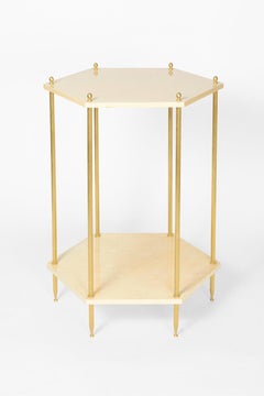 Pair of Hexagonal Cream Lacquered End Tables, Contemporary Work