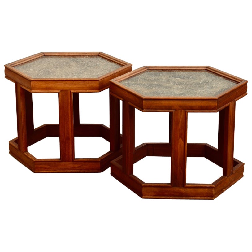 Paire de tables d'appoint hexagonales Domino de John Keal pour Brown-Saltman