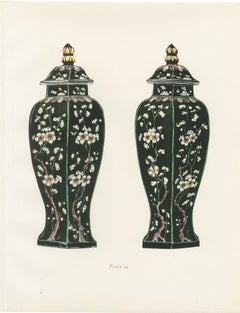 Pair of Hexagonal Famille Noire Vases and Covers with Prunus, 1911