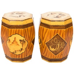 Pair of Hexagonal Fois Bois Chinoiserie Garden Stools