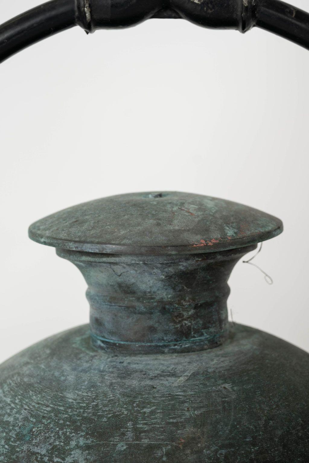 Pair of Hexagonal Glass Paneled Domed Verdigris Green Copper Lanterns For Sale 4