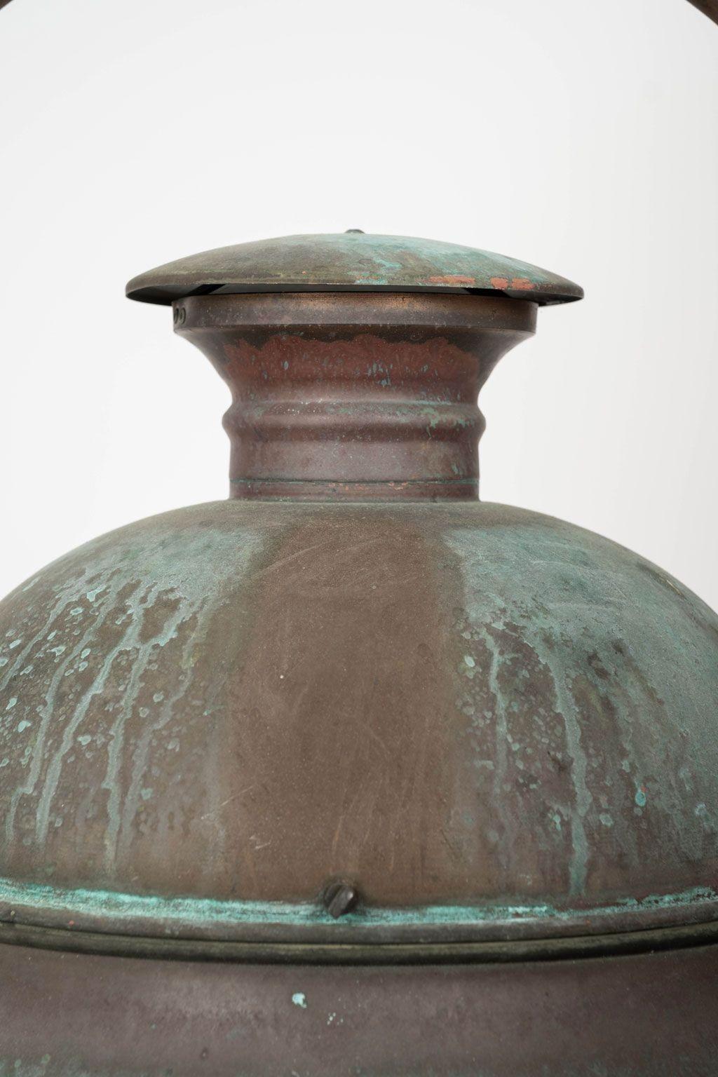 French Provincial Pair of Hexagonal Glass Paneled Domed Verdigris Green Copper Lanterns