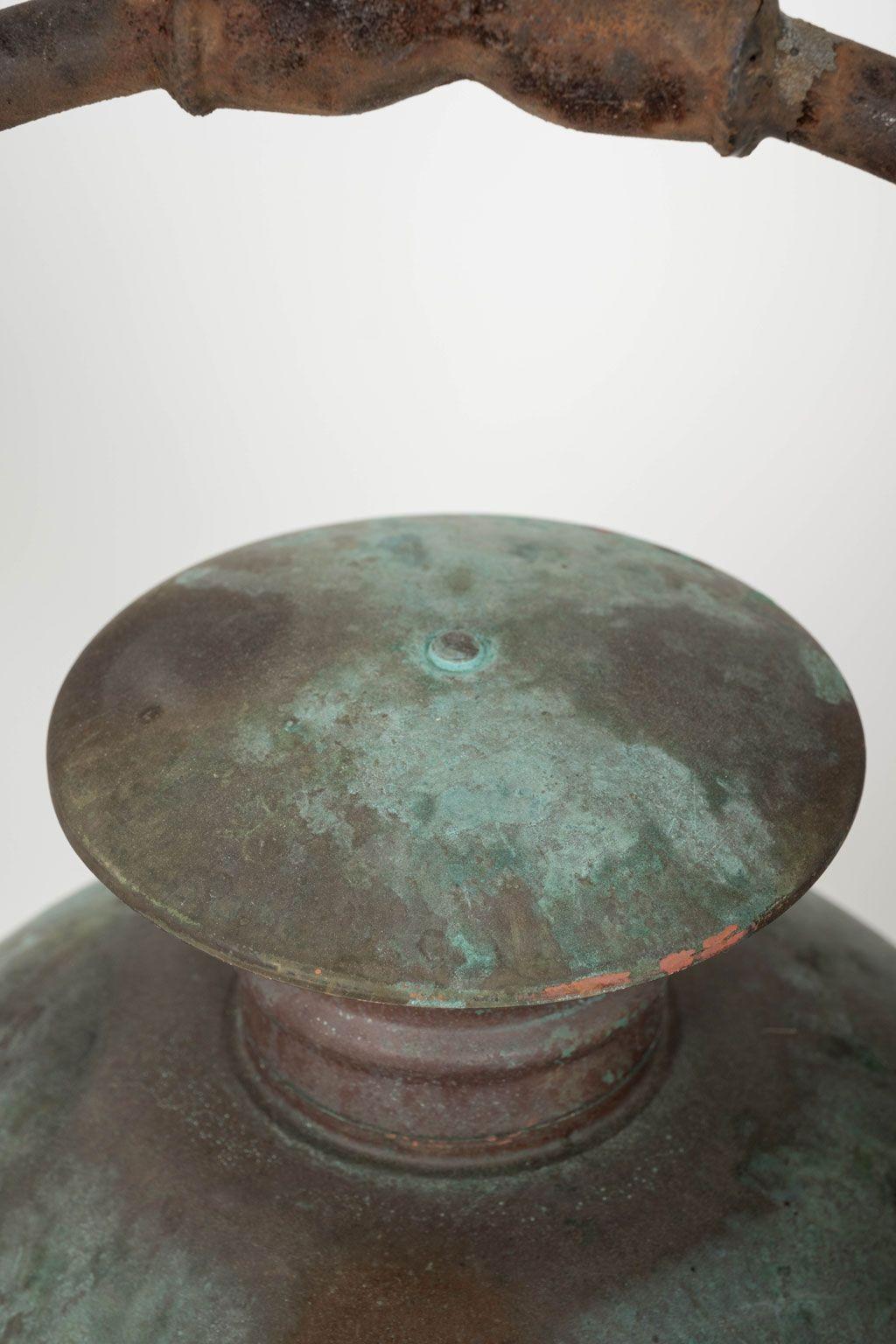 20th Century Pair of Hexagonal Glass Paneled Domed Verdigris Green Copper Lanterns