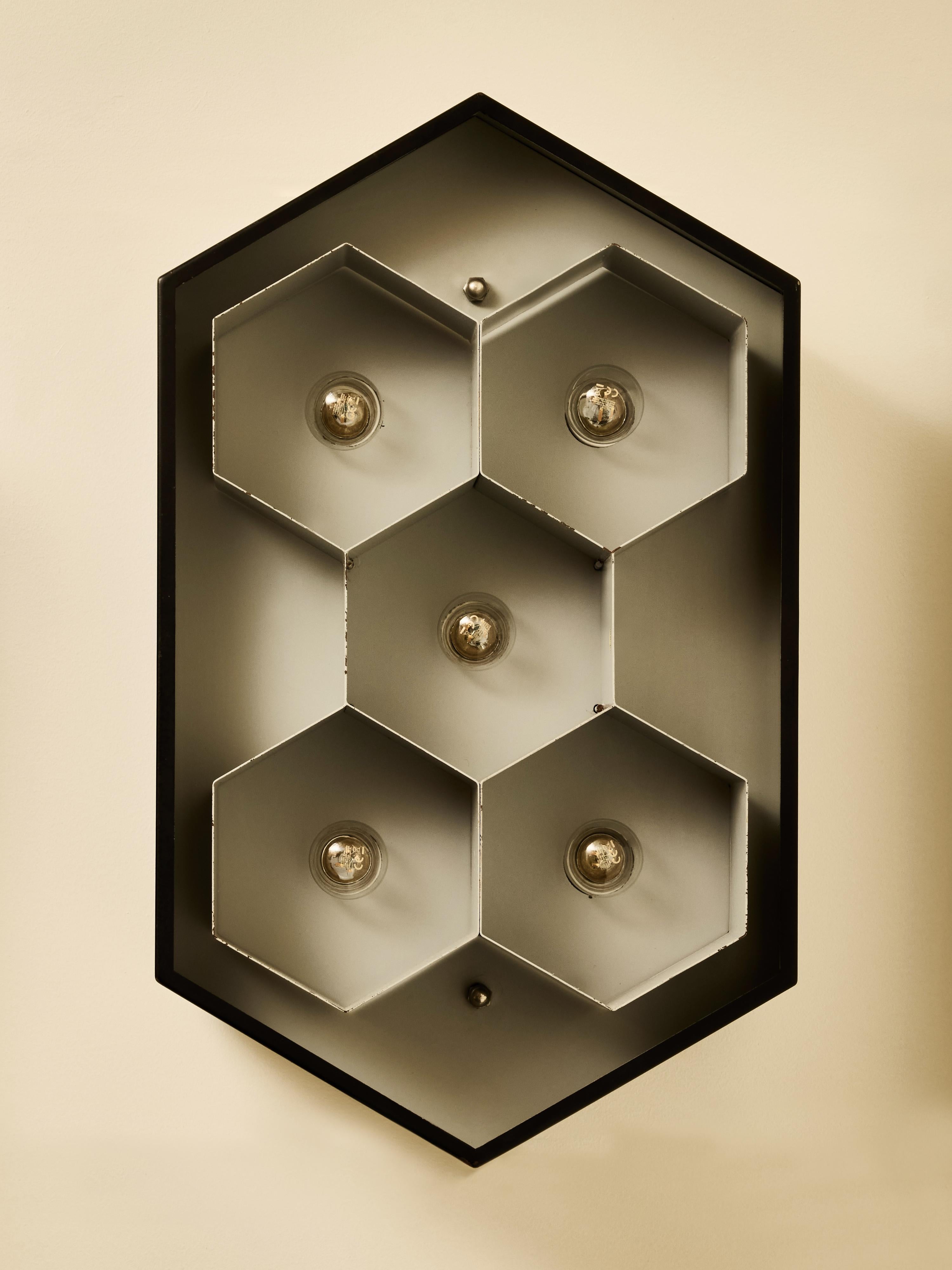 Mid-Century Modern Pair of Hexagonal “Lumière” Wall Sconces For Sale