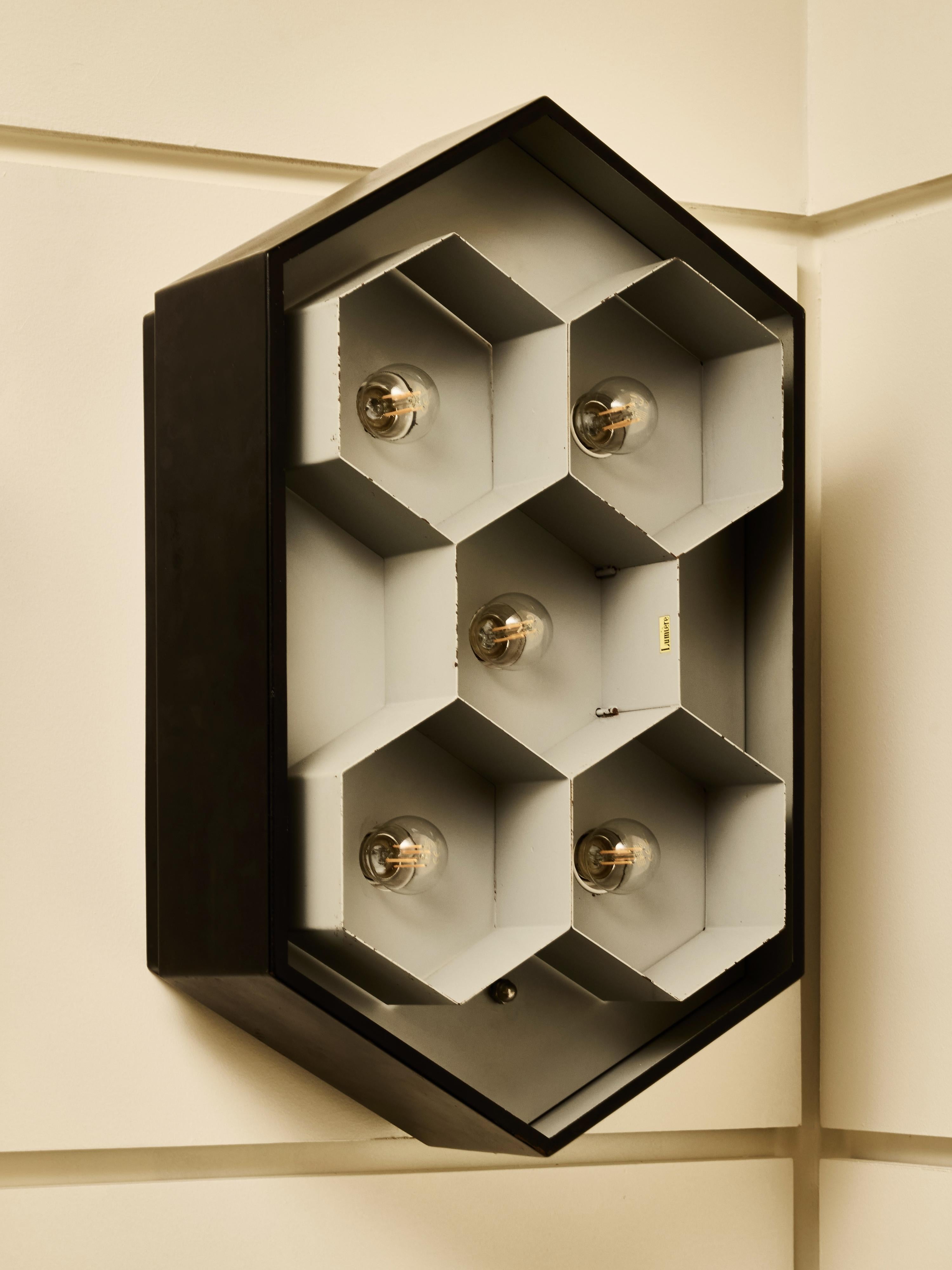 French Pair of Hexagonal “Lumière” Wall Sconces For Sale
