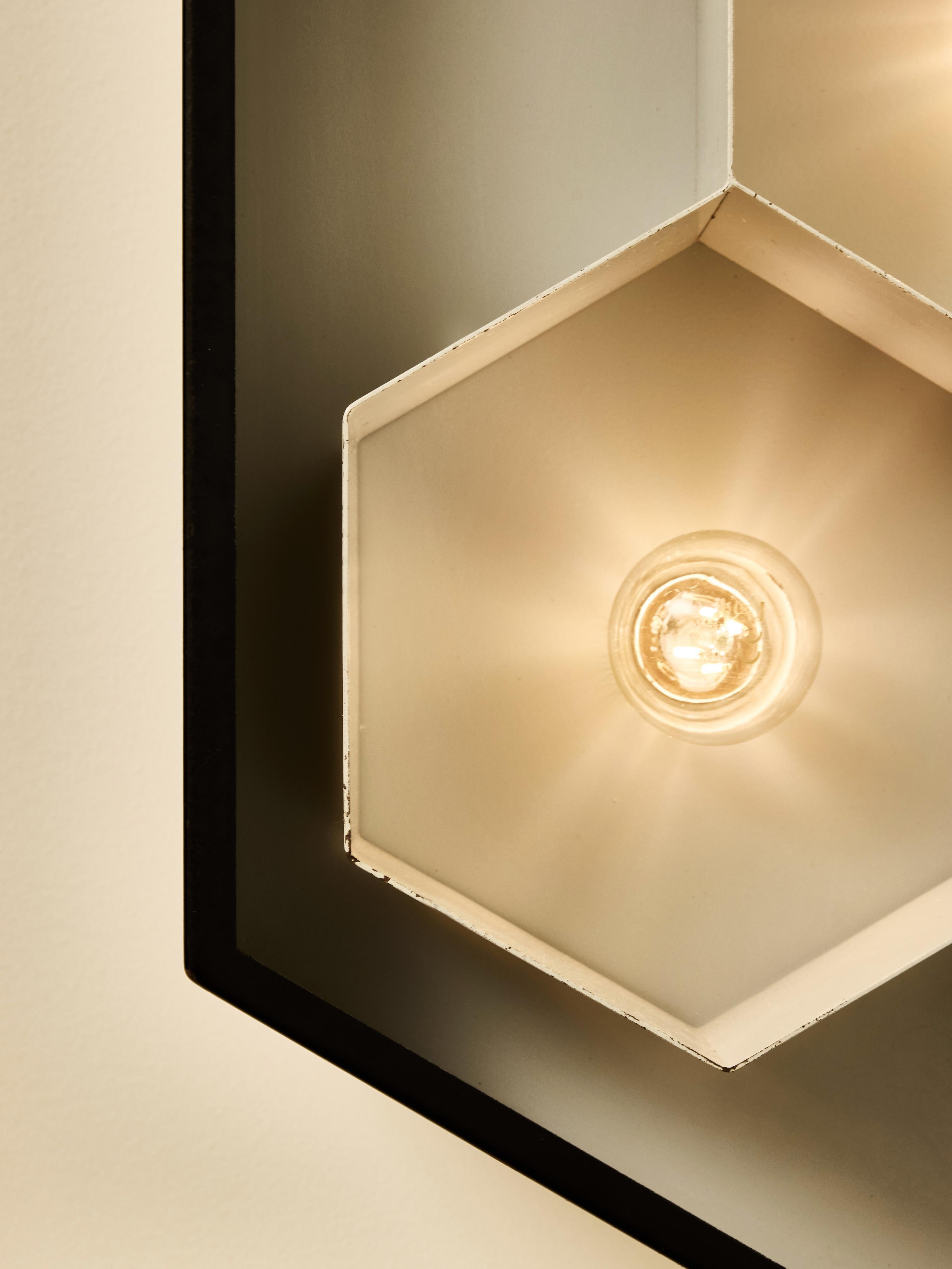 Metal Pair of Hexagonal “Lumière” Wall Sconces For Sale