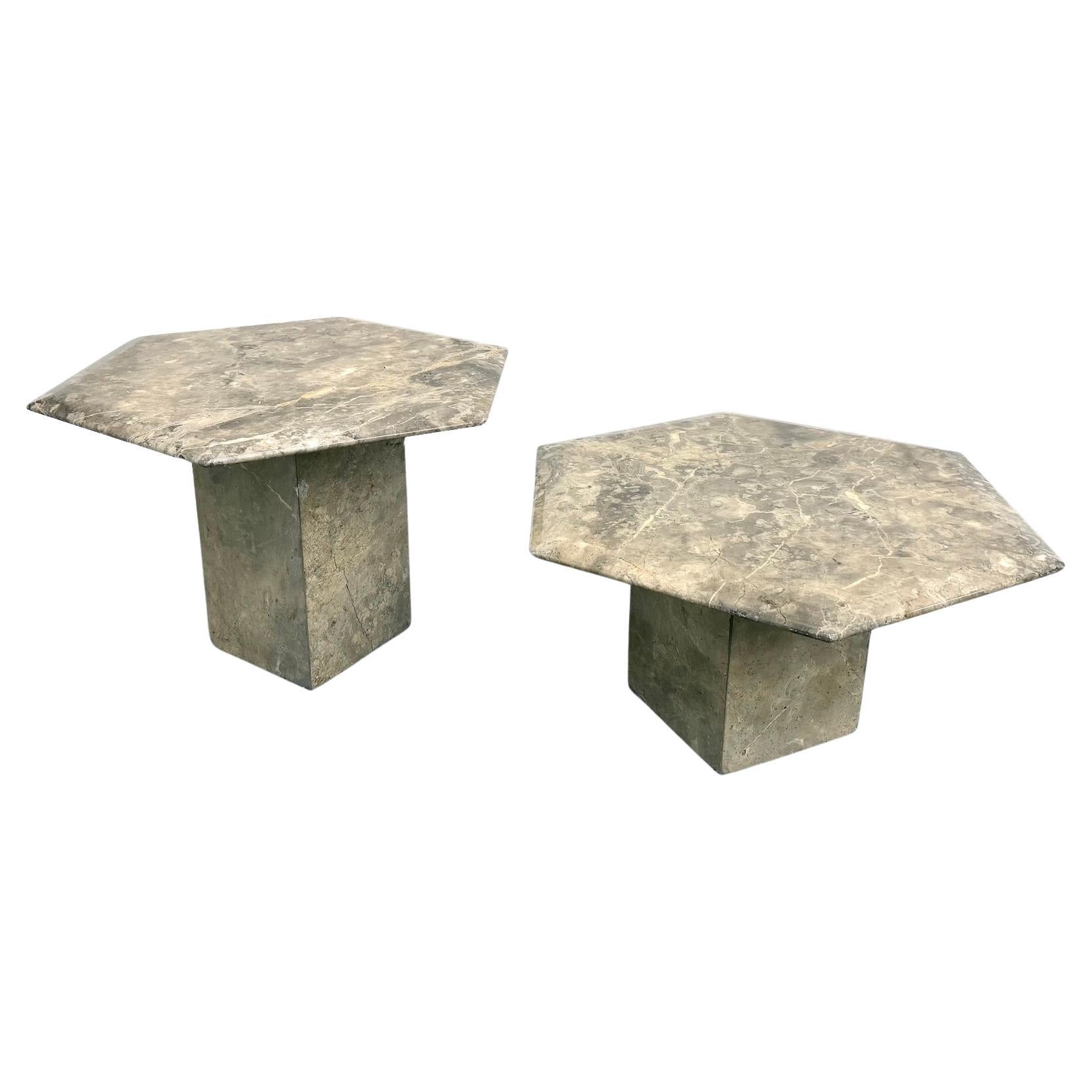 Pair of Hexagonal Marble Coffee Tables – 70s Post-Modern Design
