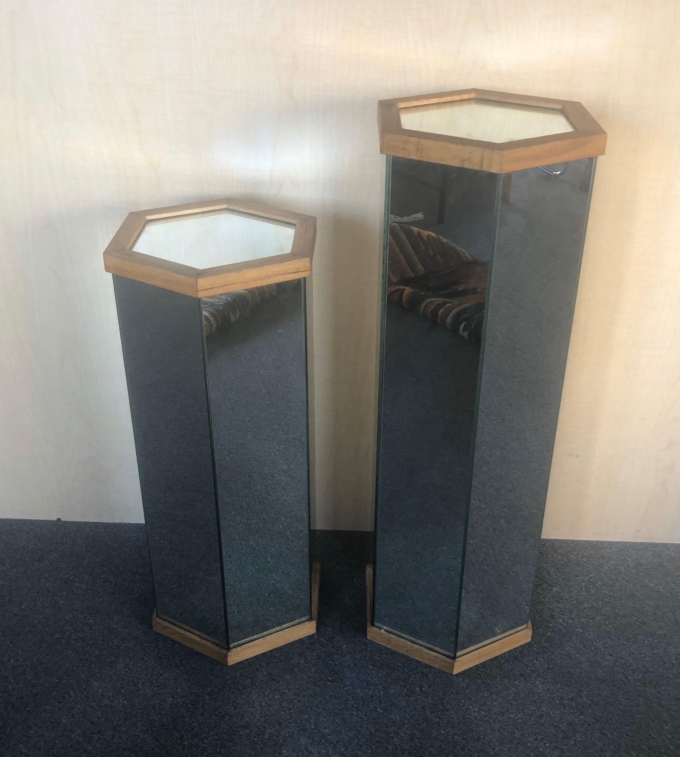 Pair of Hexagonal Mirrored Pedestals / Plant Stands at 1stDibs