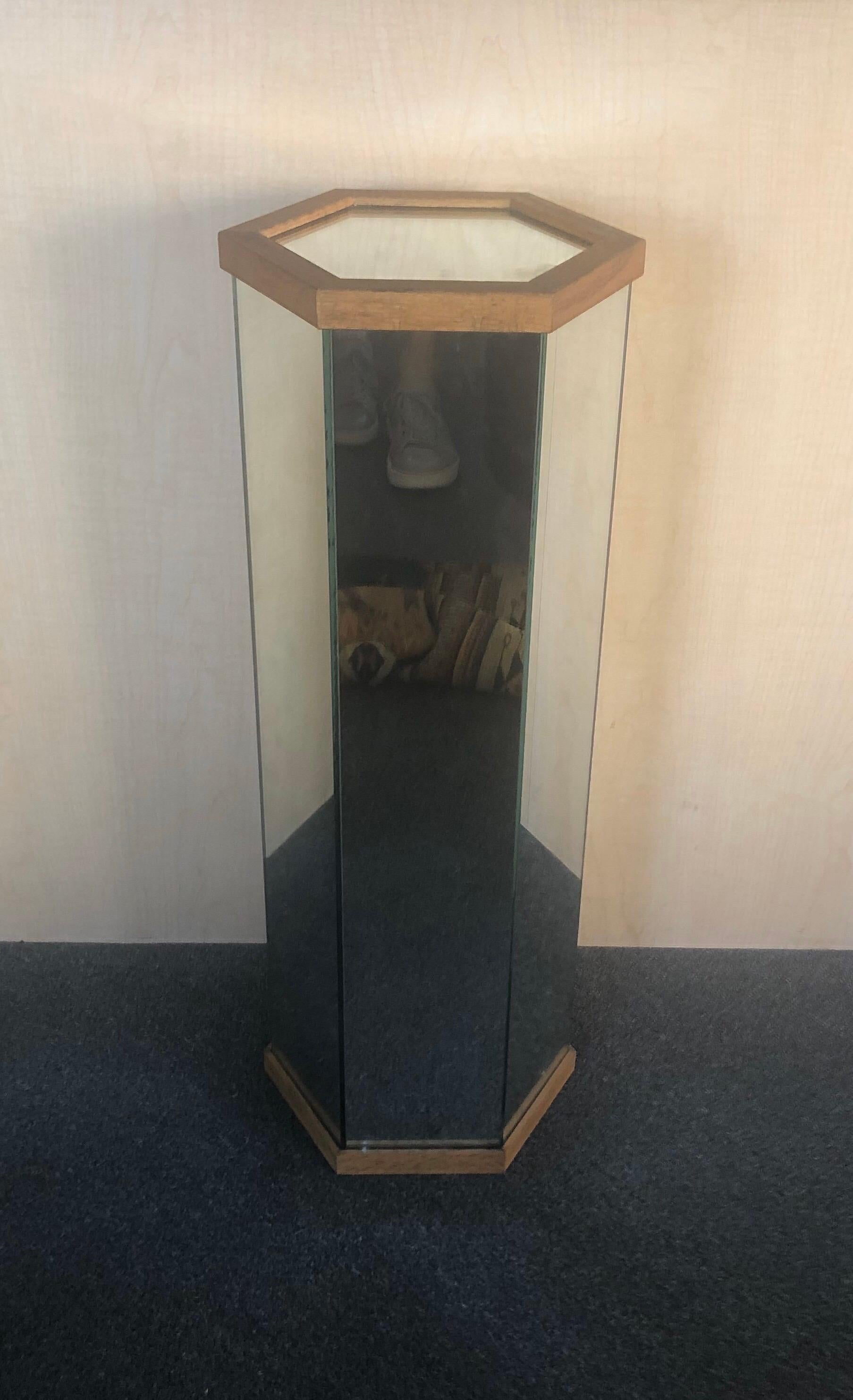 Pair of Hexagonal Mirrored Pedestals / Plant Stands at 1stDibs