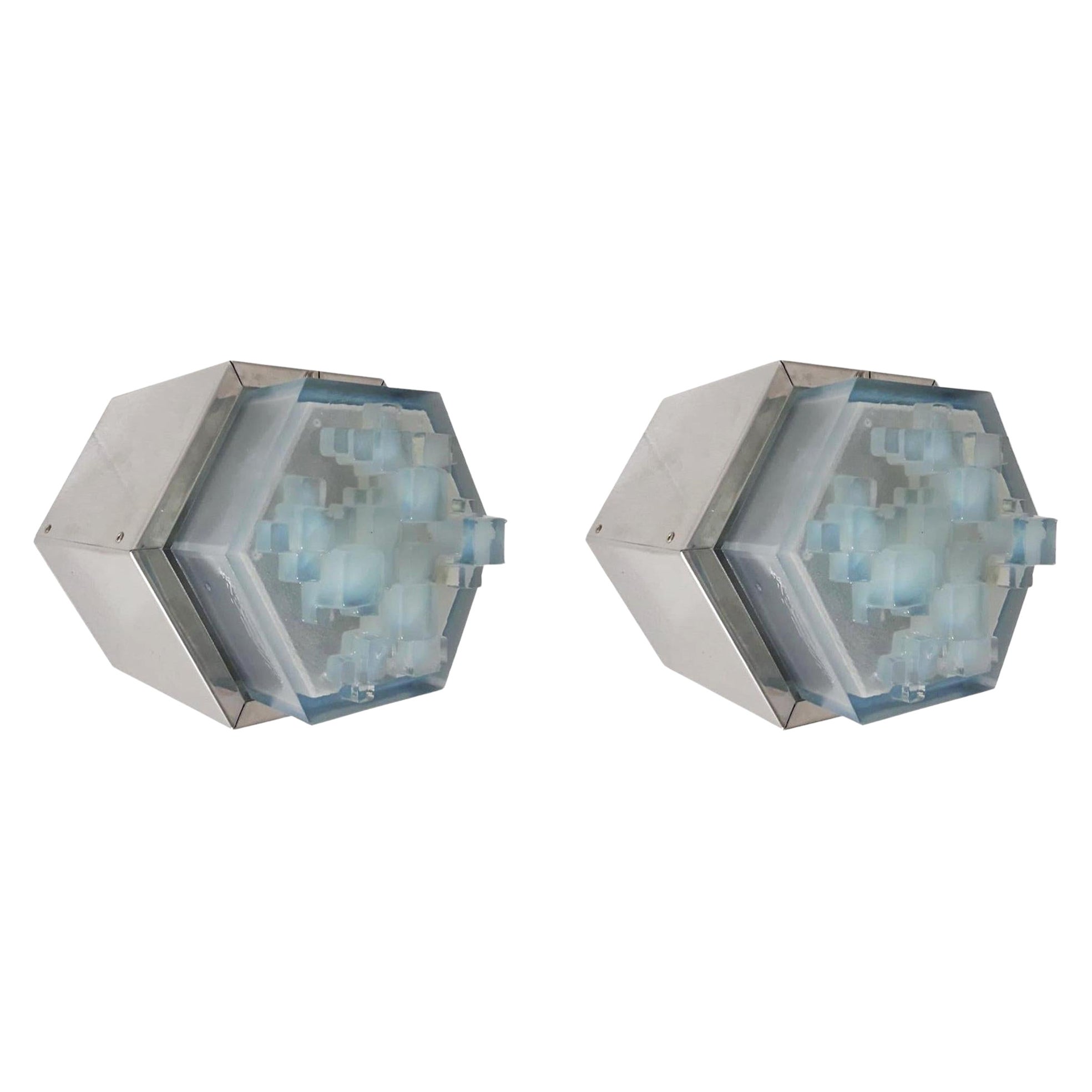 Pair of Hexagonal Modular Sconces / Flush Mounts by Poliarte