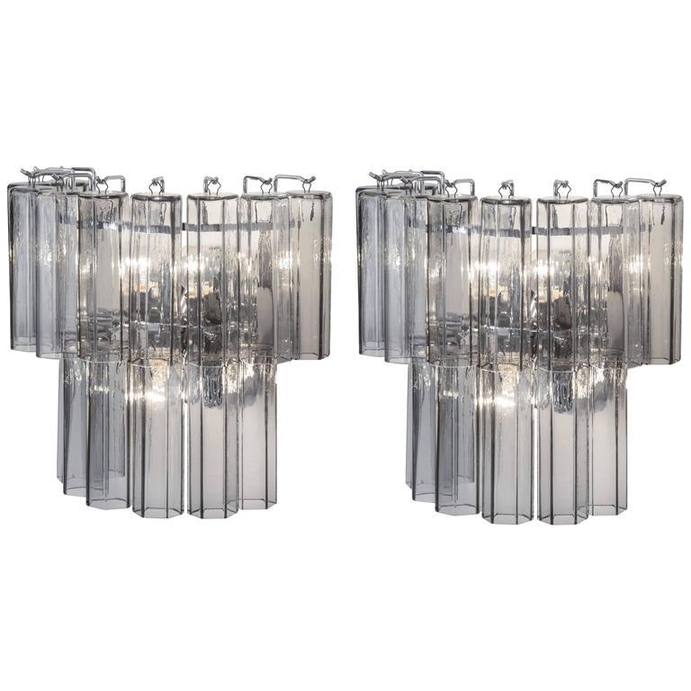 Modern Pair of Hexagonal Murano Glass Wall Lights For Sale