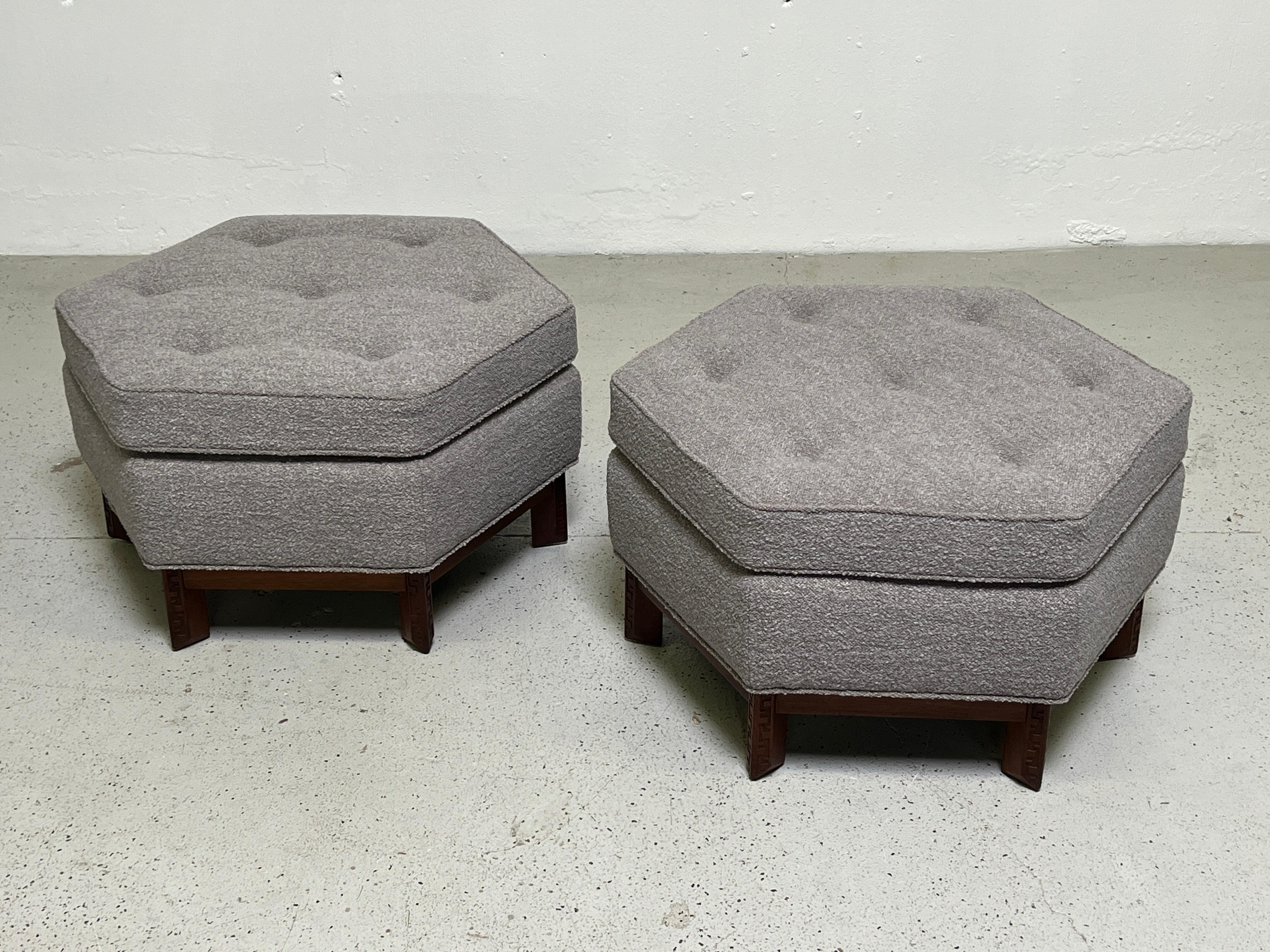 Pair of Hexagonal Ottomans by Frank Lloyd Wright for Henredon In Good Condition For Sale In Dallas, TX