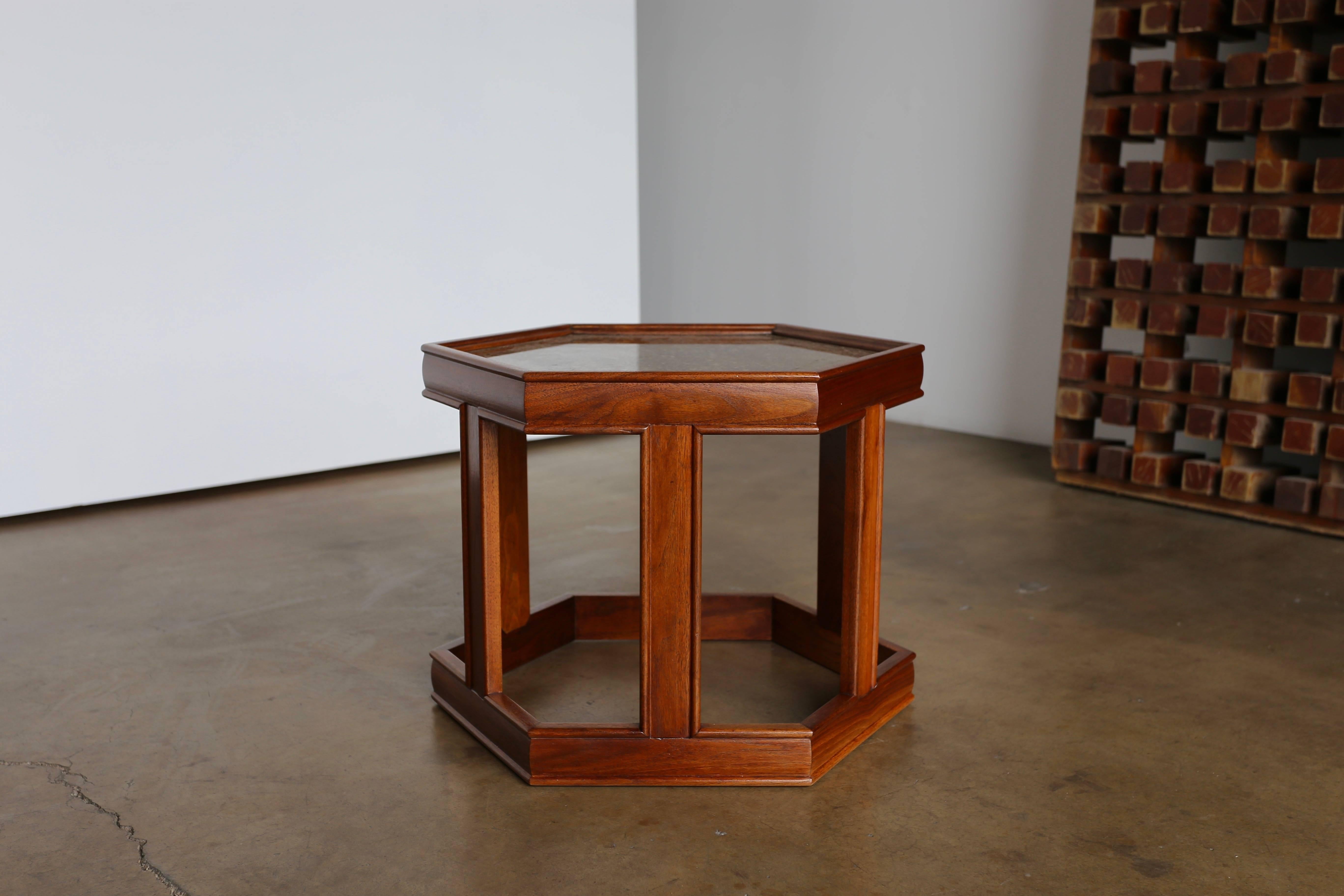Pair of Hexagonal Side Tables by John Keal for Brown Saltman 4