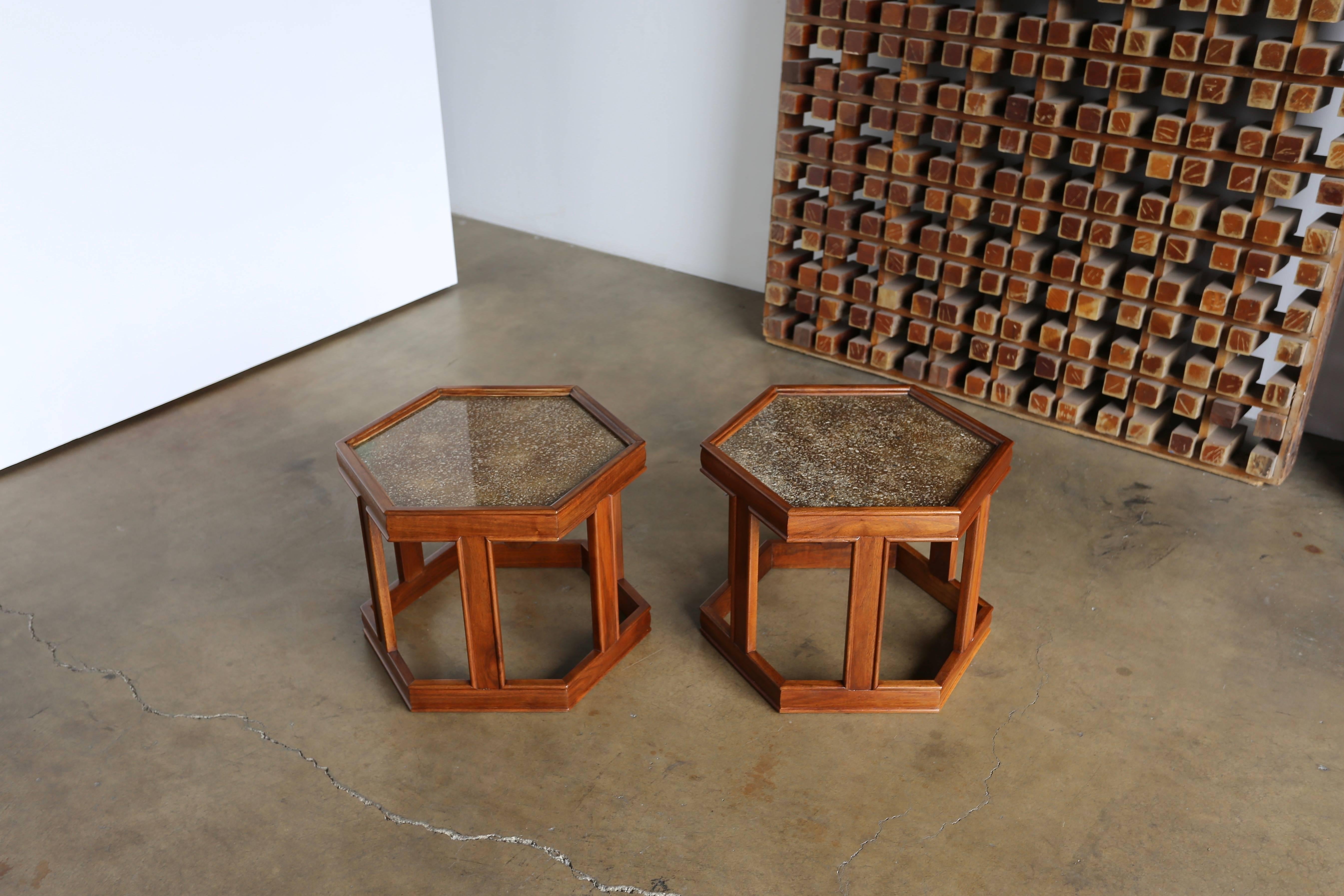 Pair of hexagonal side tables by John Keal for Brown Saltman.
