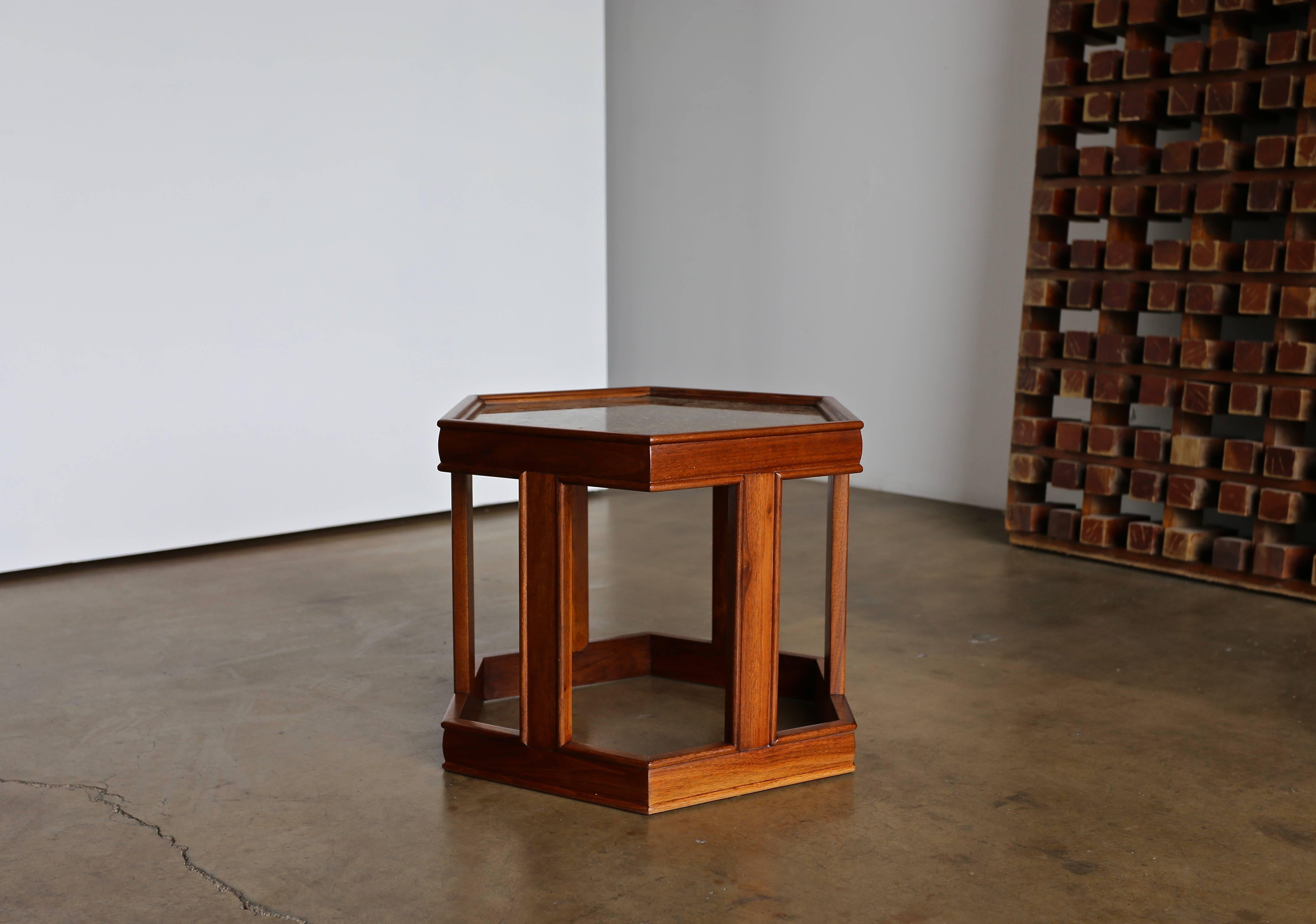 Mid-Century Modern Pair of Hexagonal Side Tables by John Keal for Brown Saltman