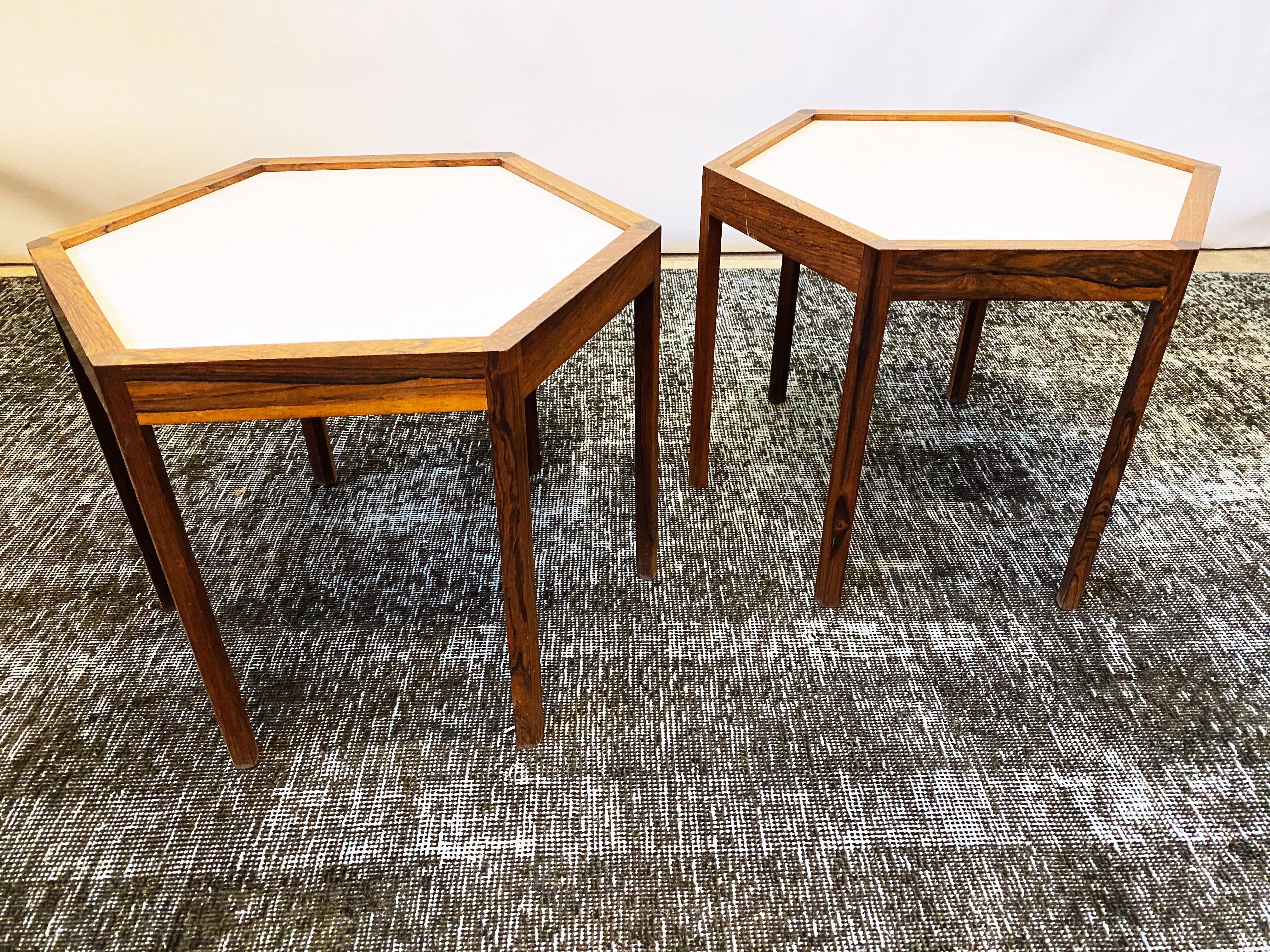 Mid-Century Modern Pair of Hexagonal Side Tables Designed by Hans C. Andersen, circa 1960s