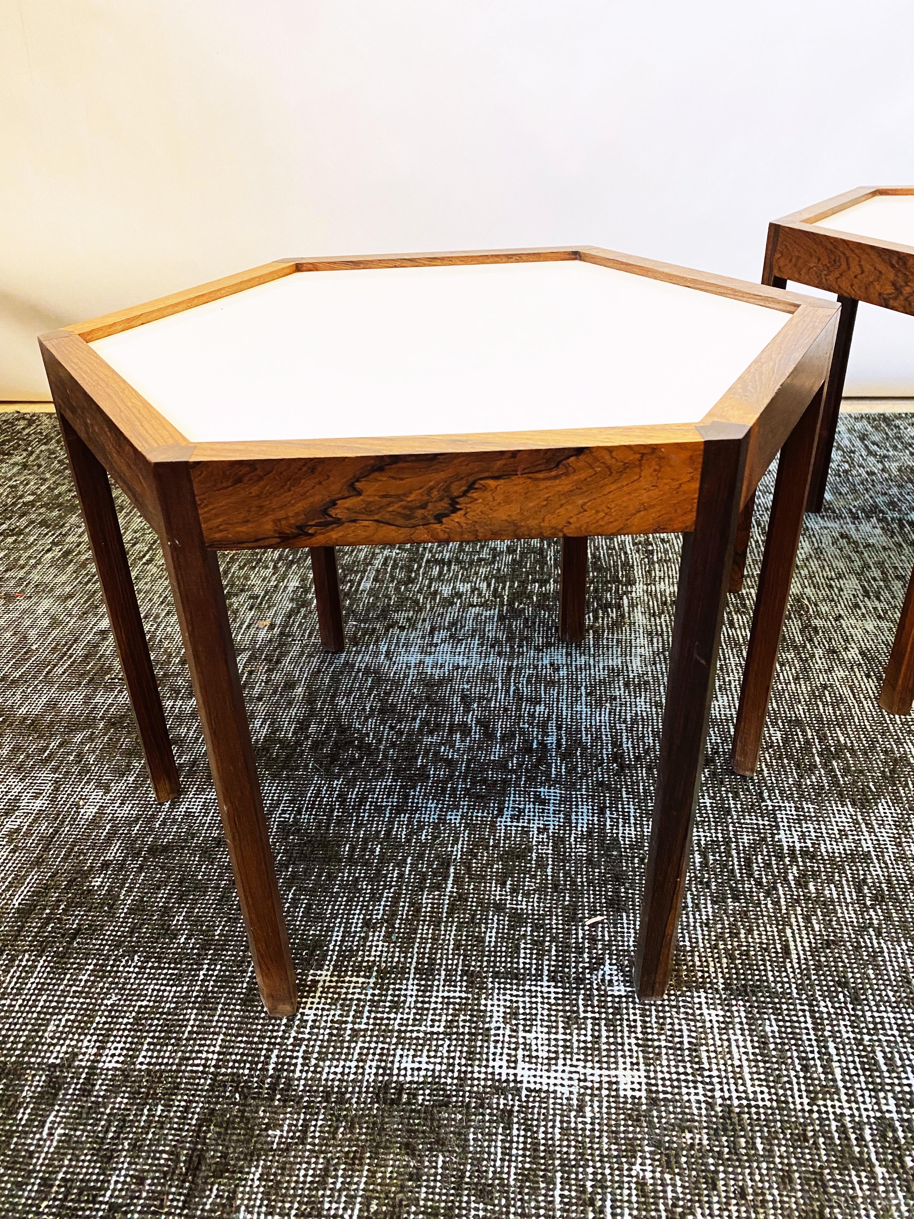 Danish Pair of Hexagonal Side Tables Designed by Hans C. Andersen, circa 1960s